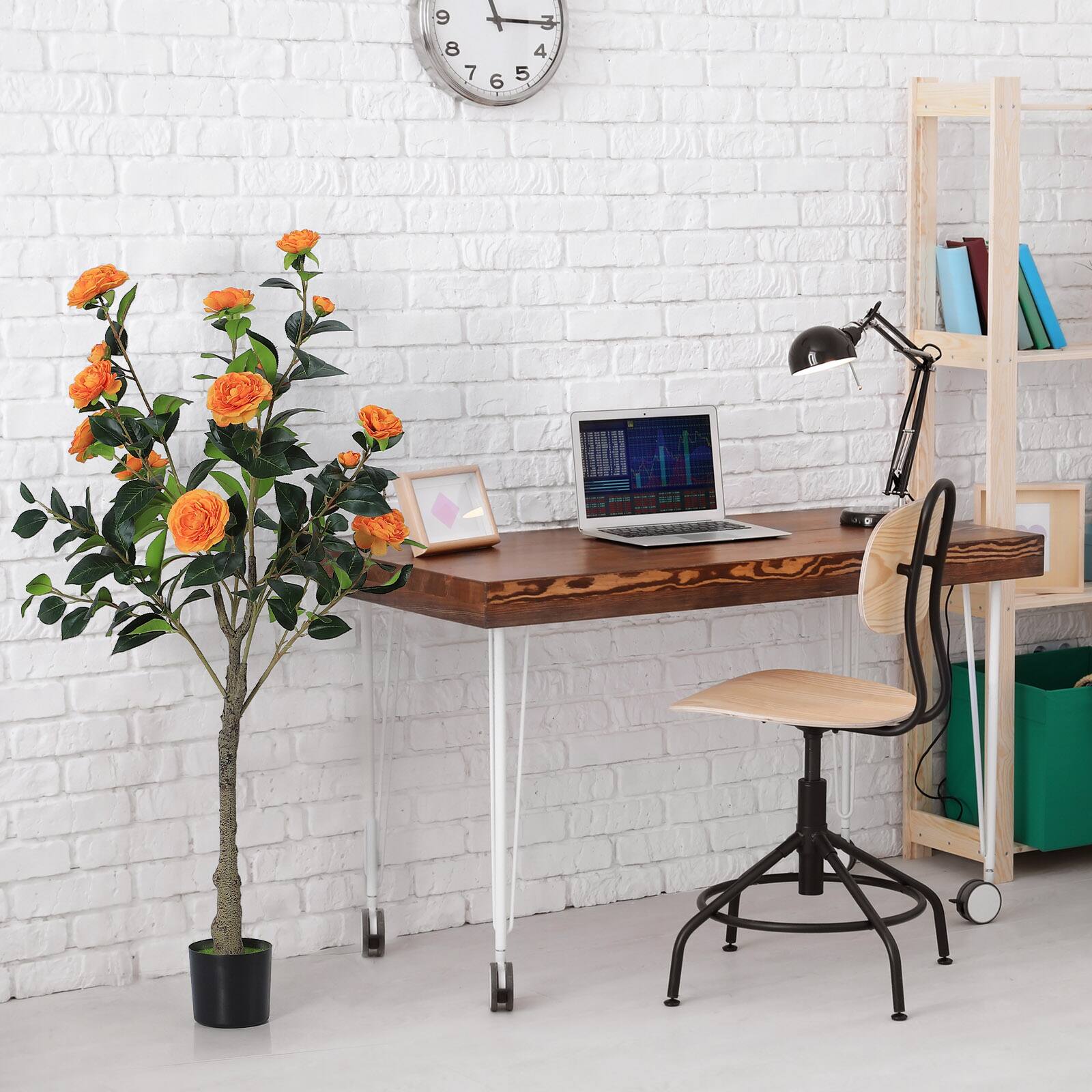 Alt View 3. Oumilen - Artificial Orange Camellia Tree in Black Pot - Orange.