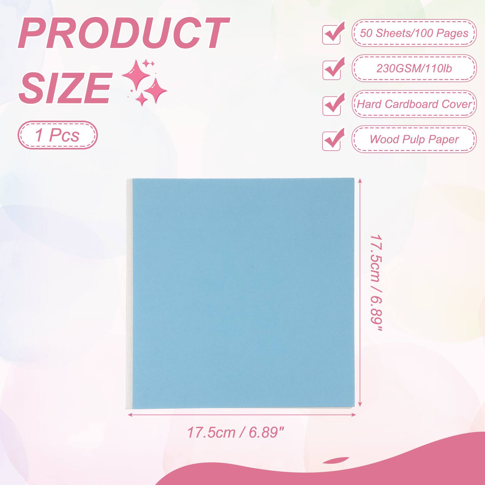 PRODUCT SIZE

1 Pcs

50 Sheets/100 Pages

230GSM/110lb

Hard Cardboard Cover

Wood Pulp Paper

17.5cm / 6.89"