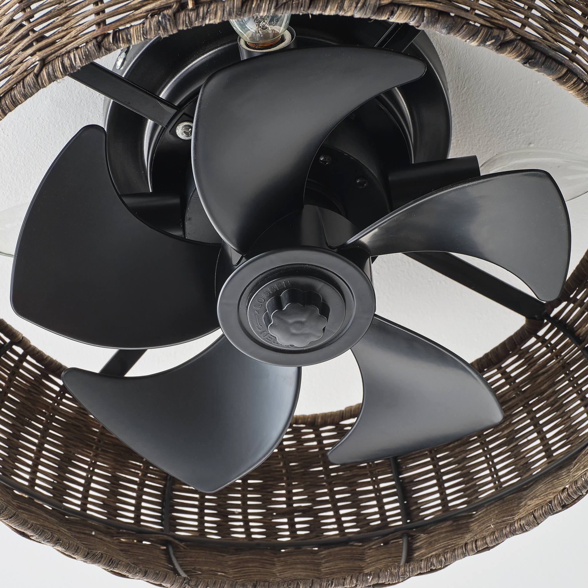 Alt View 5. Vaczon - 20" Boho Rattan Caged Ceiling Fan with Light and Remote, 6-Speed Reversible Blades, Low-Profile Flush Mount Ceiling Fan - Espresso Rattan.