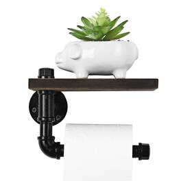 Oumilen - Industrial Pipe Single Paper Towel Holder with Dark Walnut Shelf – Wall Mounted for Kitchen Bathroom