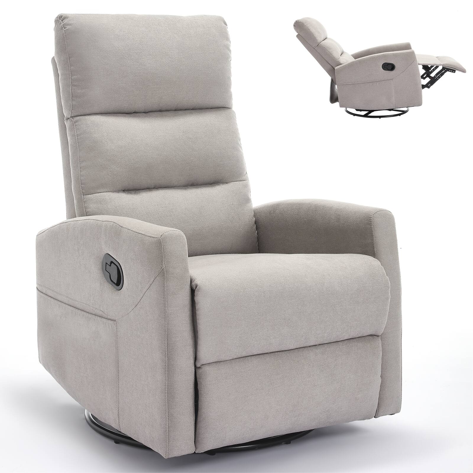 Left. GOODSILO - Manual Recliner Chair with Rocker & Swivel - Fabric Living Room Seating - Grey.