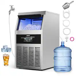VEVOR - Commercial Ice Maker Machine, 150 lbs/24h with 30 lbs Storage Capacity, Built-in/Freestanding/Under Counter - Stainless steel color