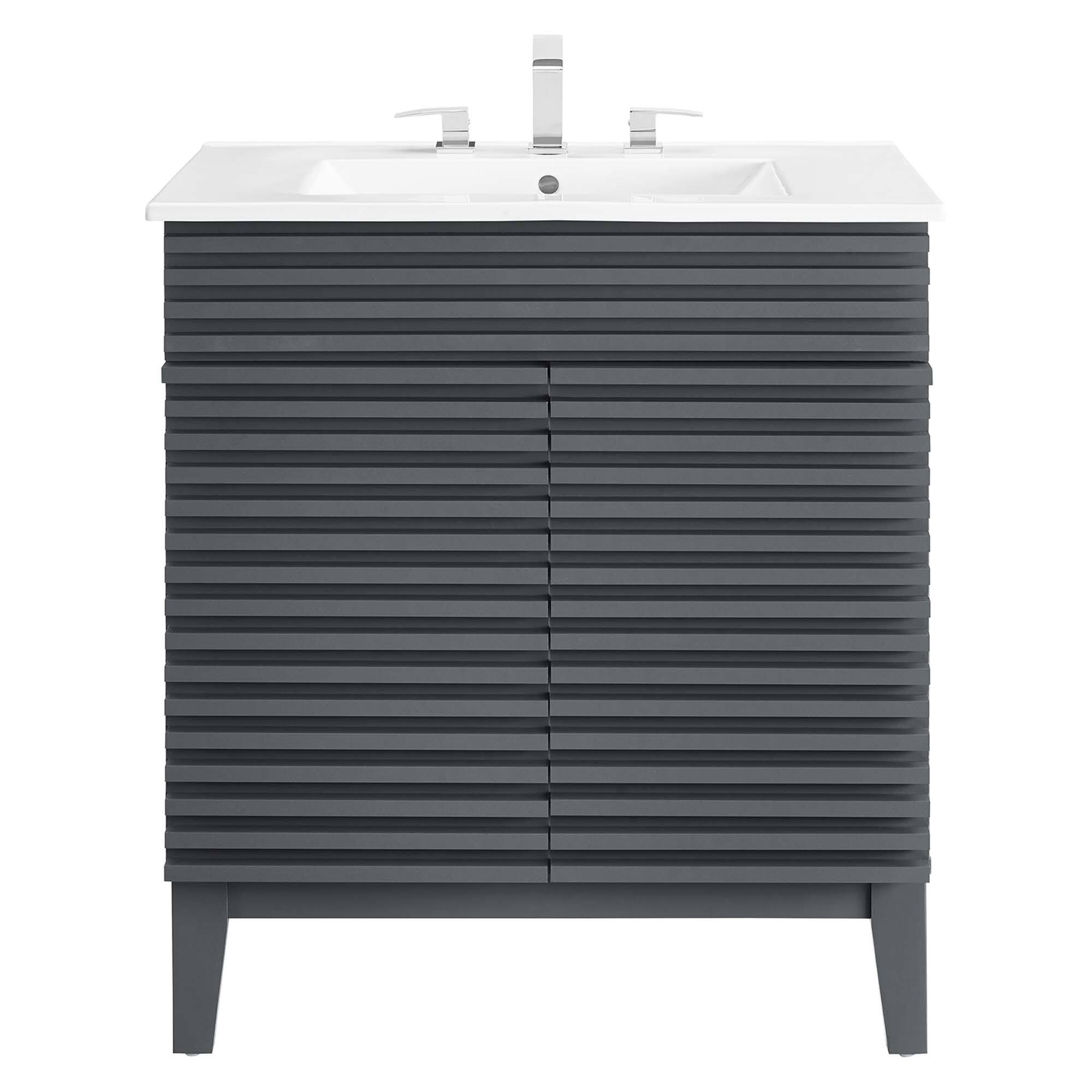 Alt View 2. Modway - Render 30" and 36" Bathroom Vanities with White Basin Included - Gray White.