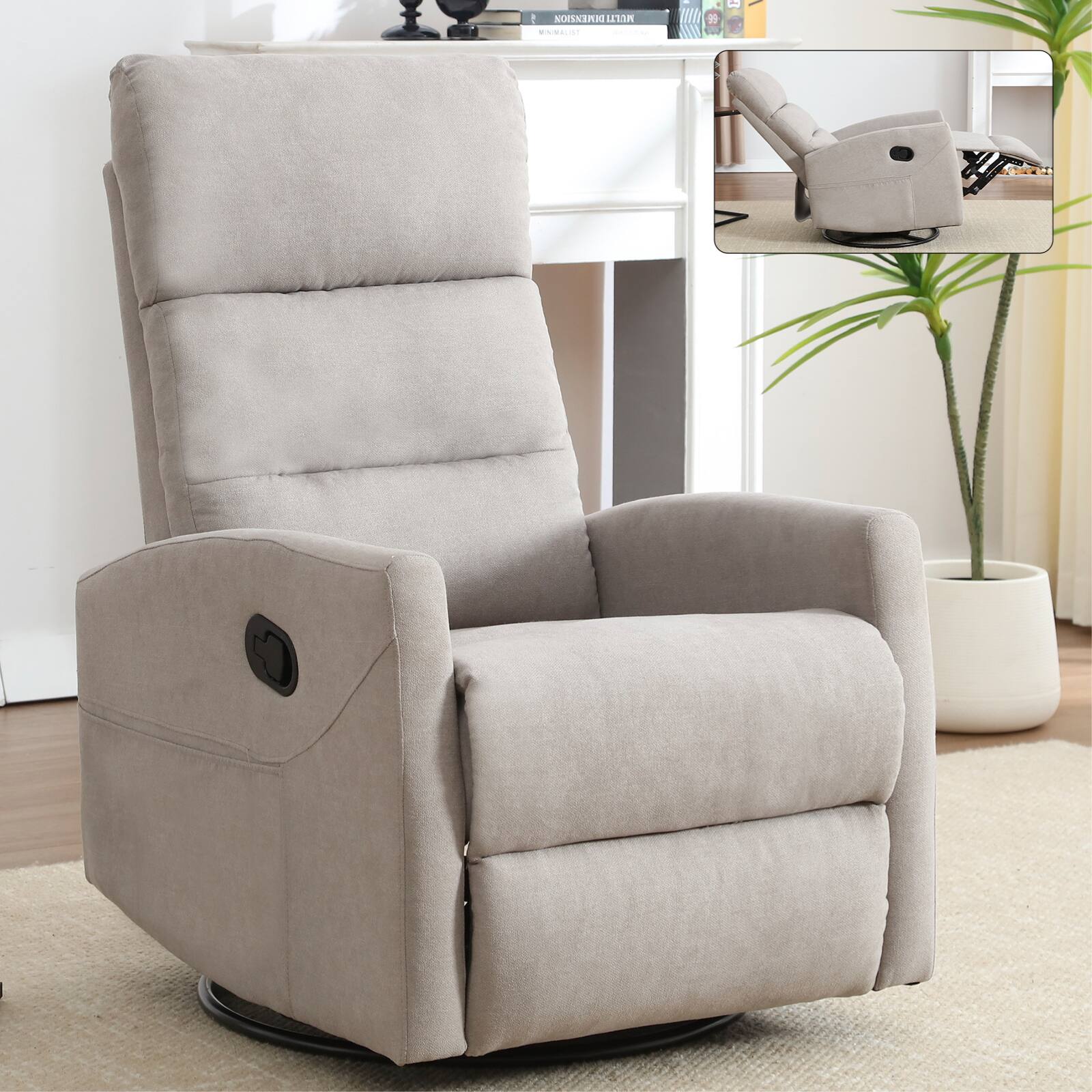 GOODSILO - Manual Recliner Chair with Rocker & Swivel - Fabric Living Room Seating - Gray