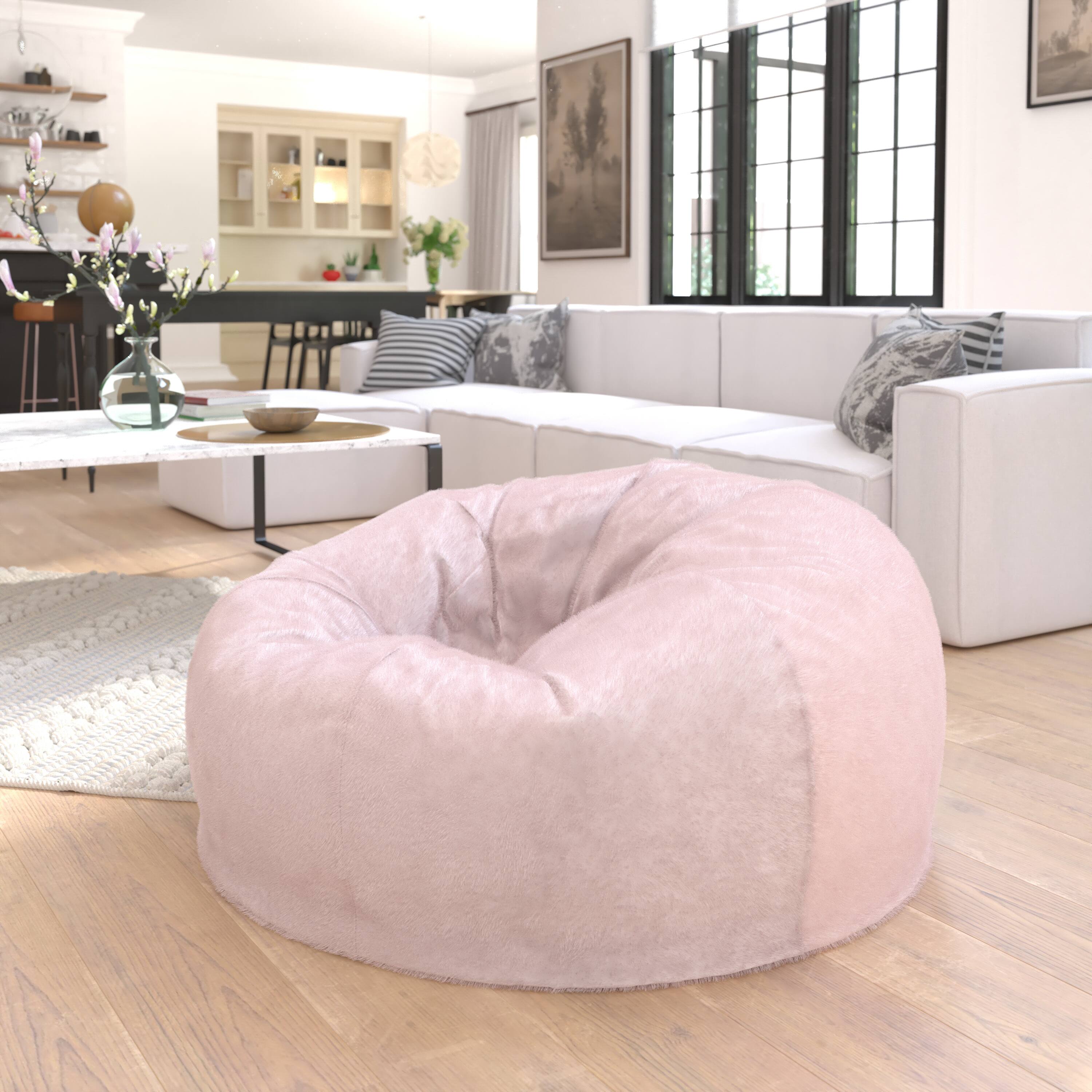 Angle. Flash Furniture - Duncan Oversized Blush Furry Refillable Bean Bag Chair for All Ages - Pink.