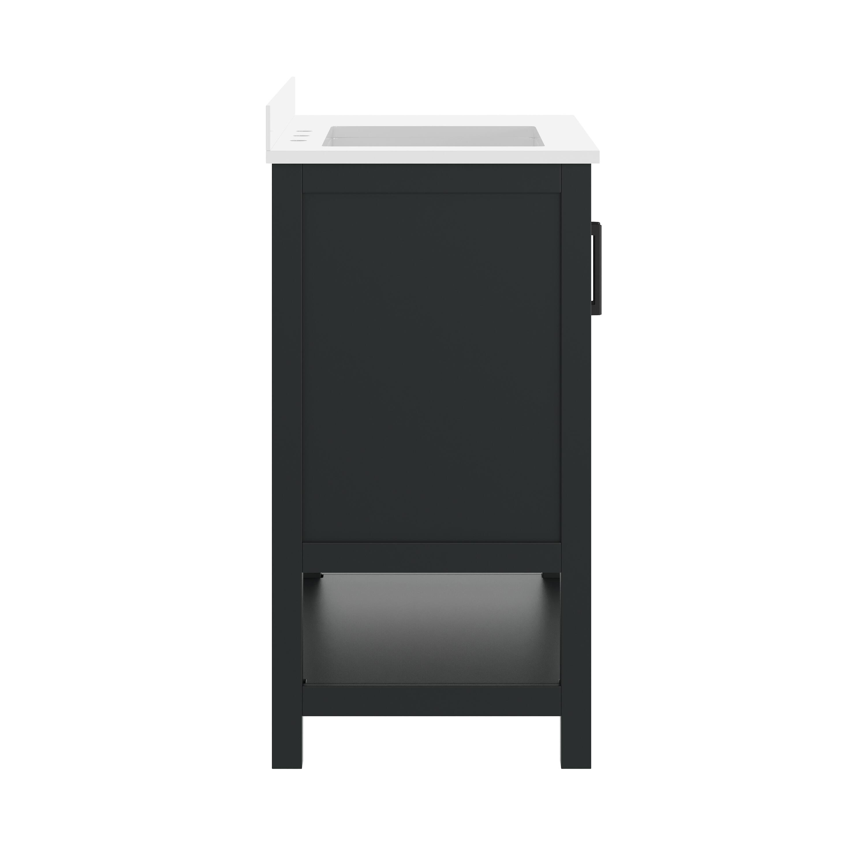 Left. Flash Furniture - Vega 36" Bathroom Vanity with Sink, Cabinet with Black Hardware, Soft Close Doors, Open Shelf & 3 Drawers, Carrara Marbl - Black.