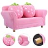 Front. Costway - Costway Kids Sofa Strawberry Armrest Chair Lounge Couch w/2 Pillow Children Toddler Pink - Pink.
