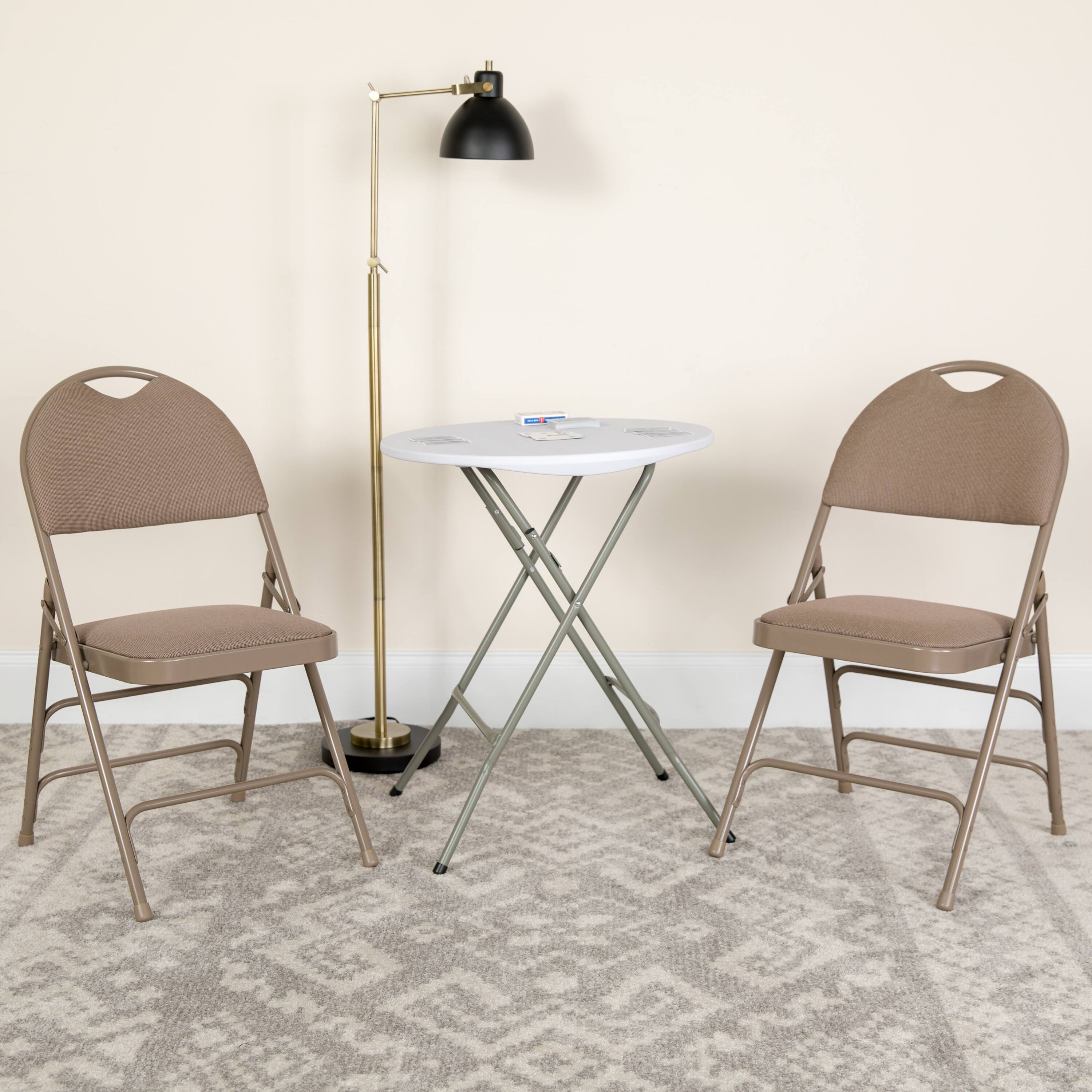 Alt View 2. Emma + Oliver - 2 Pack Home & Office Easy-Carry Party Events Padded Folding Chair - Beige Fabric/Beige Frame.