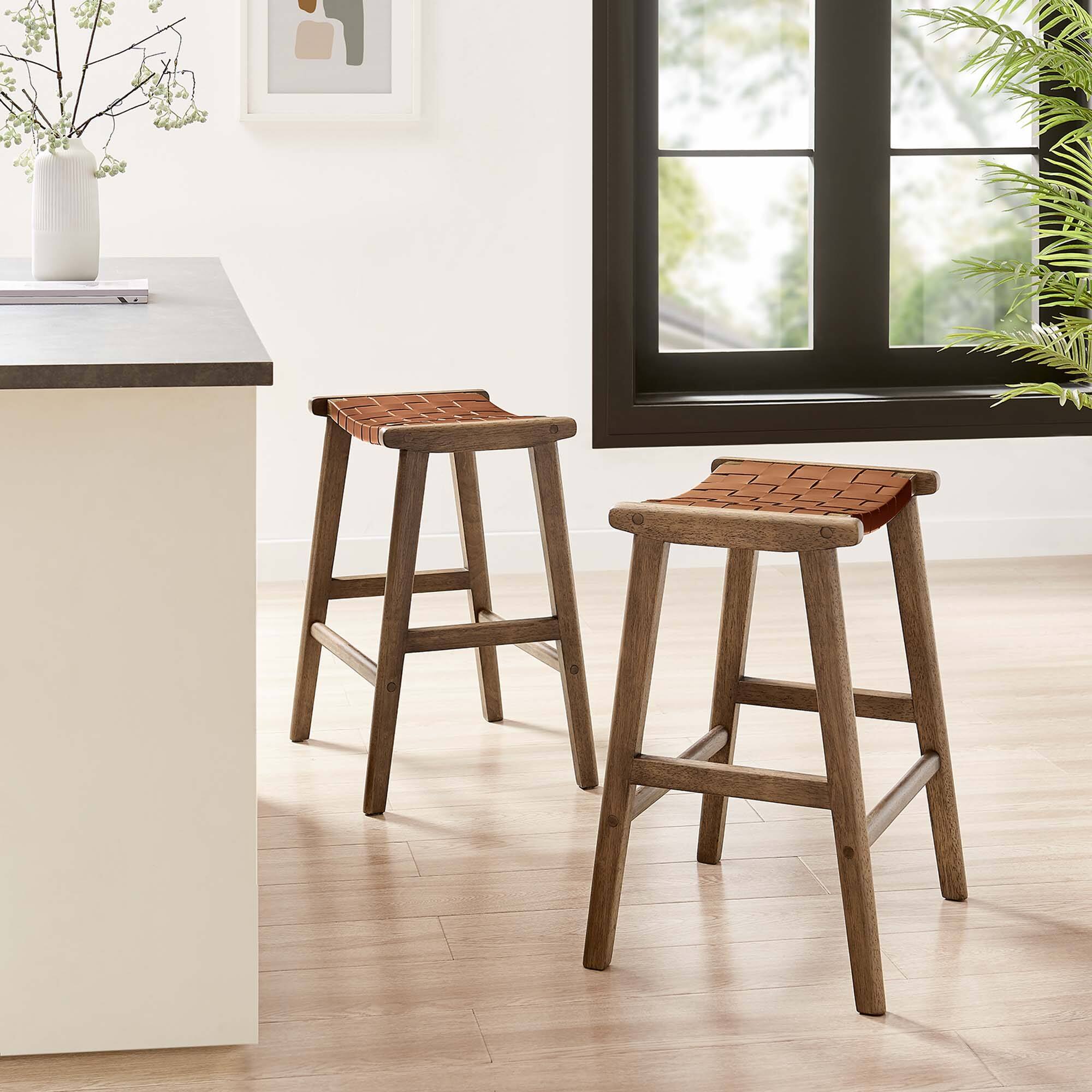 Alt View 6. Modway - Saoirse Faux Leather Wood Counter Stool Set of 2 by Modway - 0.