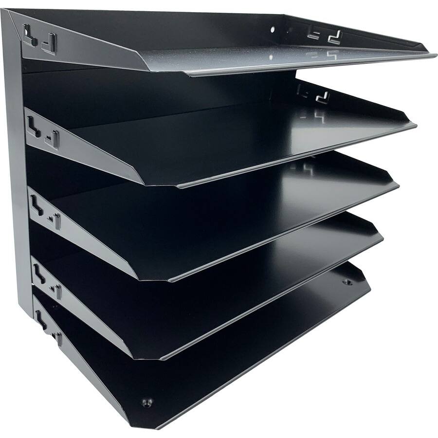 Left. Huron - Huron Horizontal Slots Desk Organizer 5 Compartment Horizontal 15" x 15" x 8.75" Durable Label Holder Black Steel - Black.