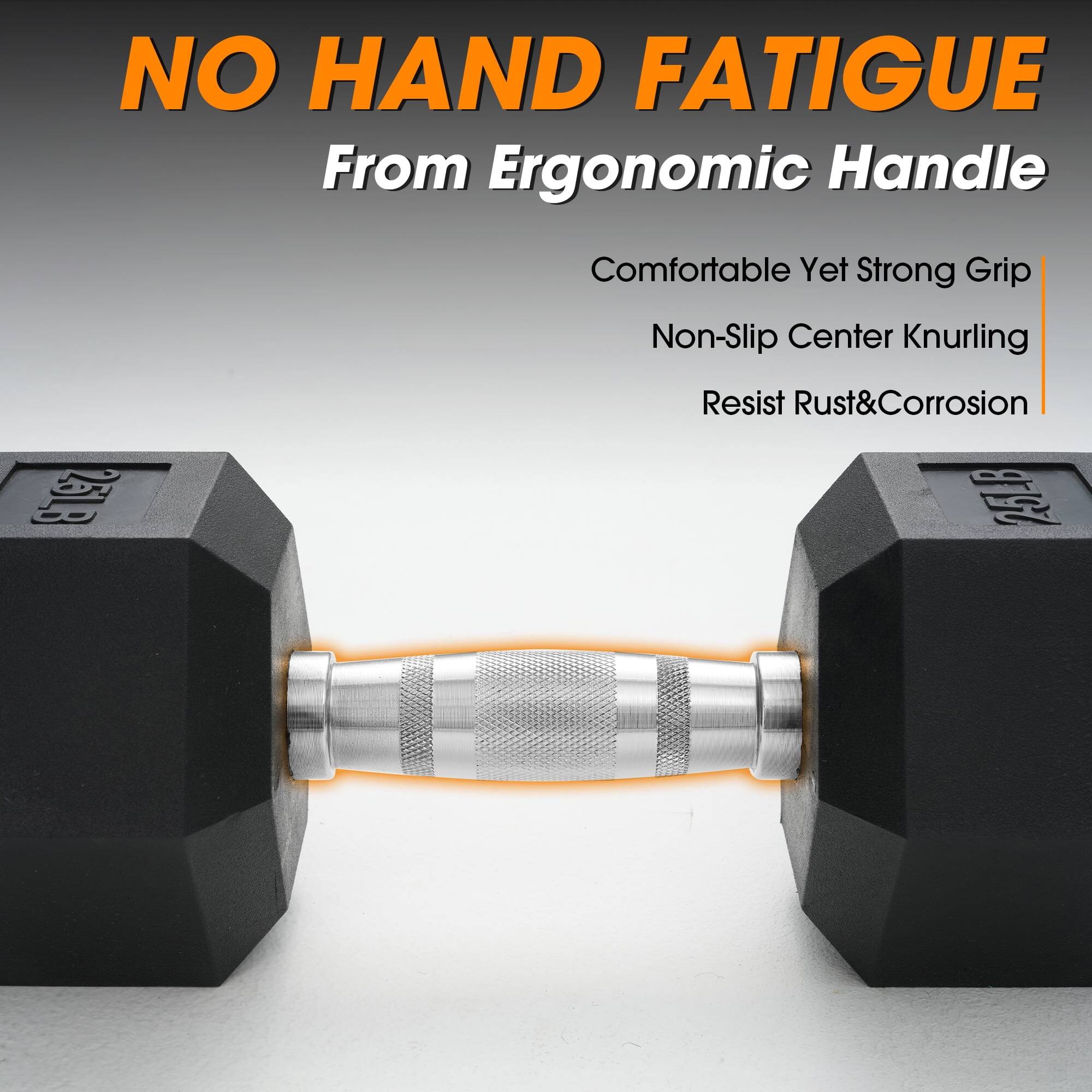 NO HAND FATIGUE  
From Ergonomic Handle  

Comfortable Yet Strong Grip  
Non-Slip Center Knurling  
Resist Rust&Corrosion  

25LB