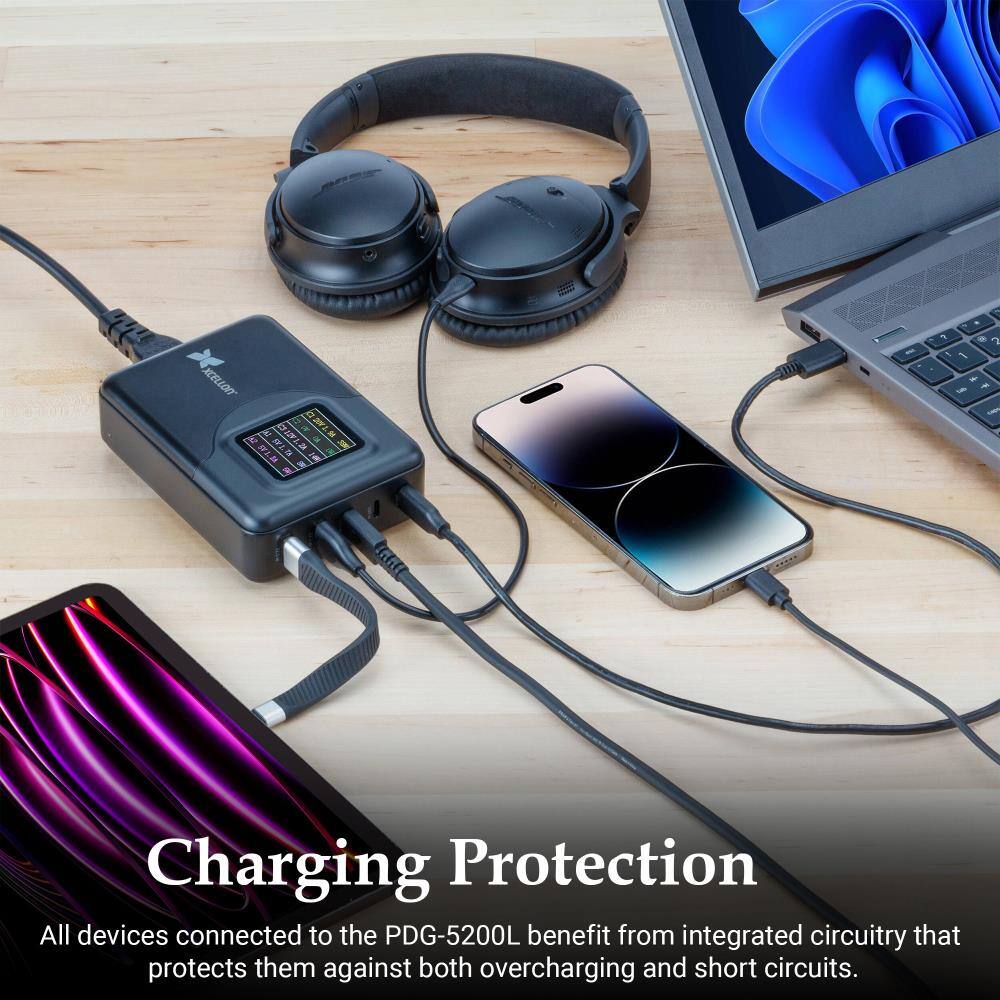 XCELLOU. 4 201 12    2011.98 Su.  SV 1.2A DV L. VI  START  W

? @  1    capy

Charging Protection
All devices connected to the PDG-5200L benefit from integrated circuitry that protects them against both overcharging and short circuits.