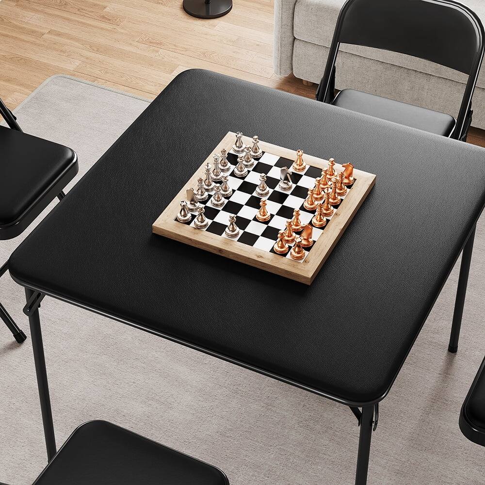 Angle. Homhougo - Folding Table - 33.6-Inch Portable Square Card Table, Black Metal with PU Cushion - Black.