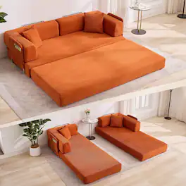 Acekool - 78.8" Convertible Chaise Lounge Sofa Bed, Oversized Folding Chair with Pillow, Upholstered in Soft Breathable - Orange