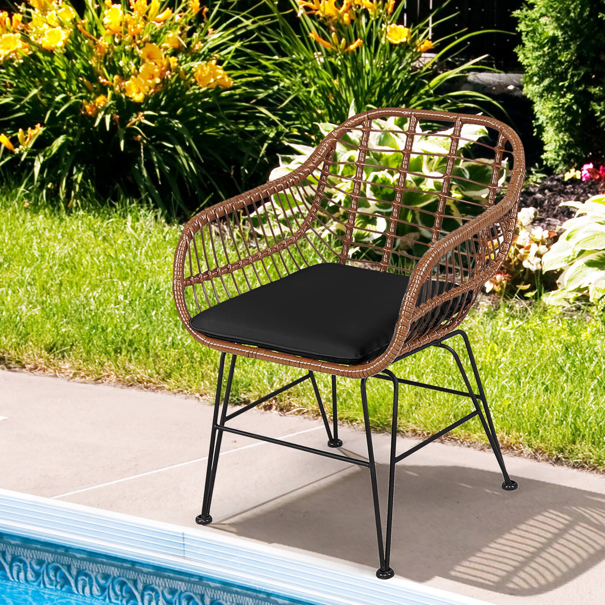 Alt View 4. Gymax - Gymax 3PCS Rattan Patio Conversation Set Bistro Chat Set w/ Black Cushion - Black.