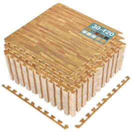 Sorbus - 3/8-Inch Thick 120 Sq. Ft. Wood Grain Floor Foam EVA Interlocking Mats Tiles w/ Borders - for Home, Trade Show - Light Brown