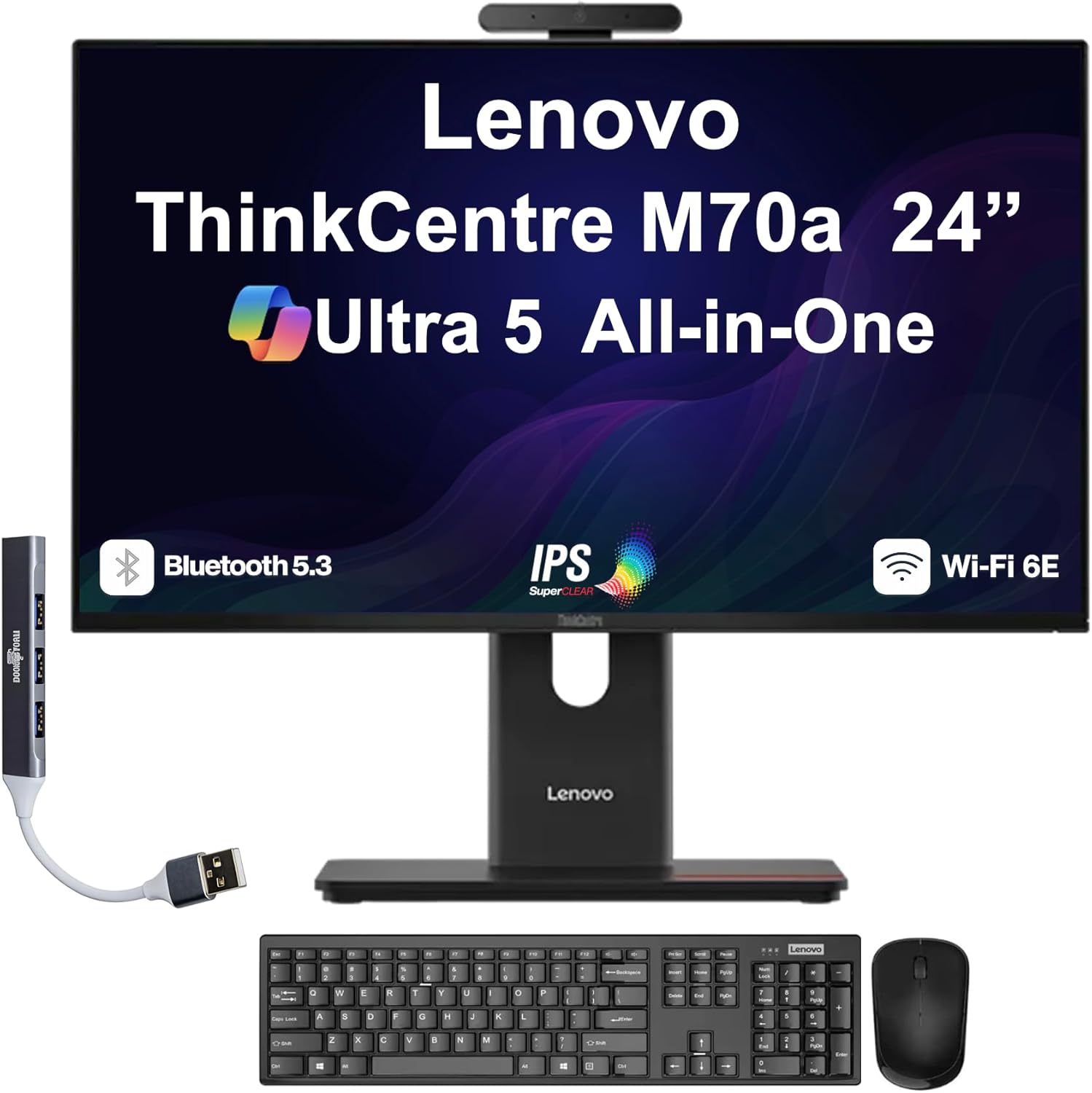 Lenovo ThinkCentre M70a 24" Ultra 5 All-in-One  
Bluetooth 5.3  
IPS SuperCLEAR  
Wi-Fi 6E