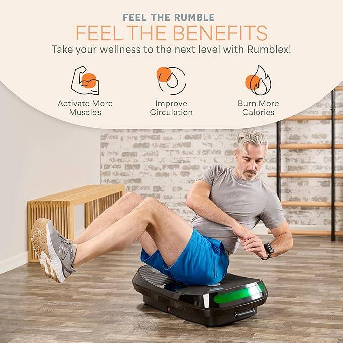 FEEL THE RUMBLE  
FEEL THE BENEFITS  

Take your wellness to the next level with Rumblex!  

- Activate More Muscles  
- Improve Circulation  
- Burn More Calories