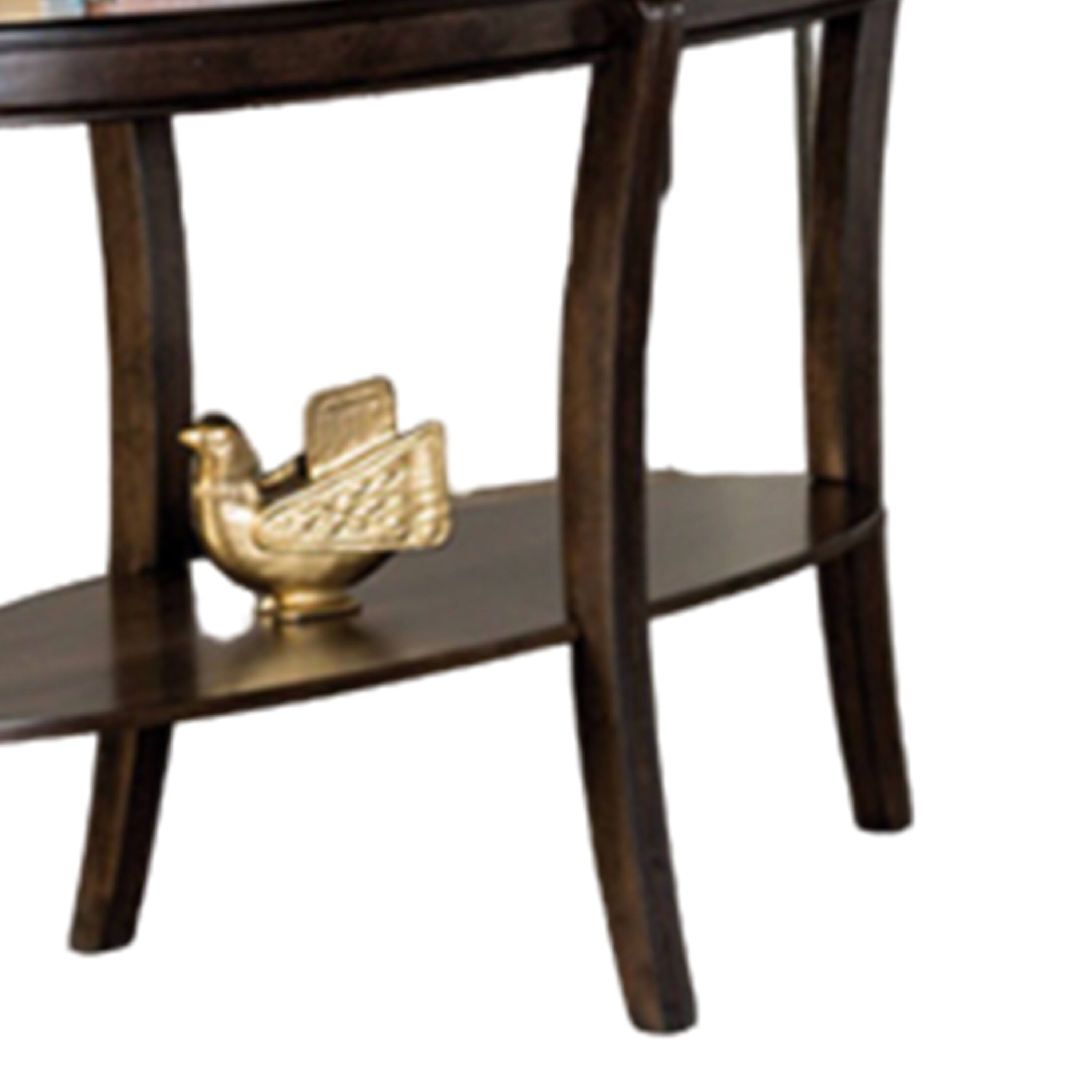 Alt View 1. Manhattan Lane - Orio Sofa Table, Open Shelves, 49 Inch Oval Top, Curved Legs, Brown Wood - Walnut Brown.