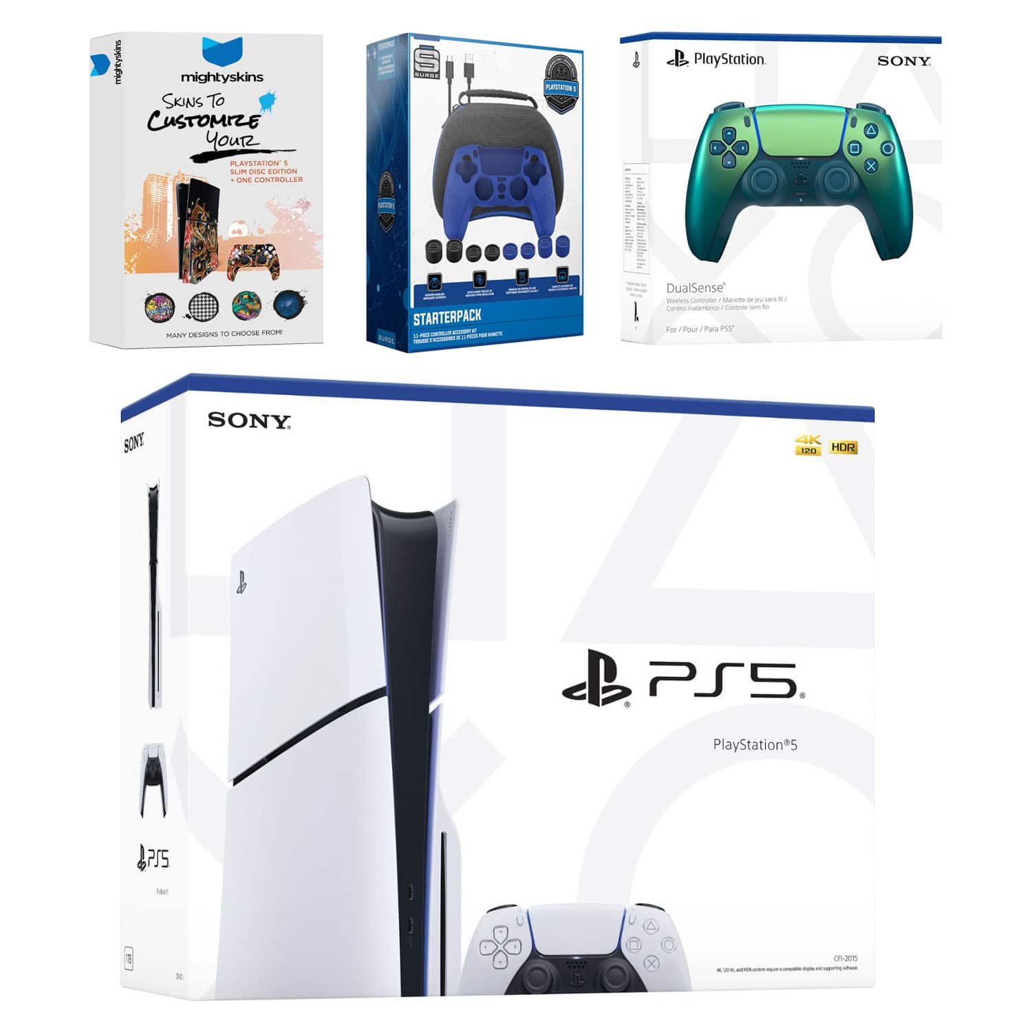 PlayStation 5 Slim Disc Bundle with Extra Controller, Accessory Kit and MightySkins Code - PlayStation 5