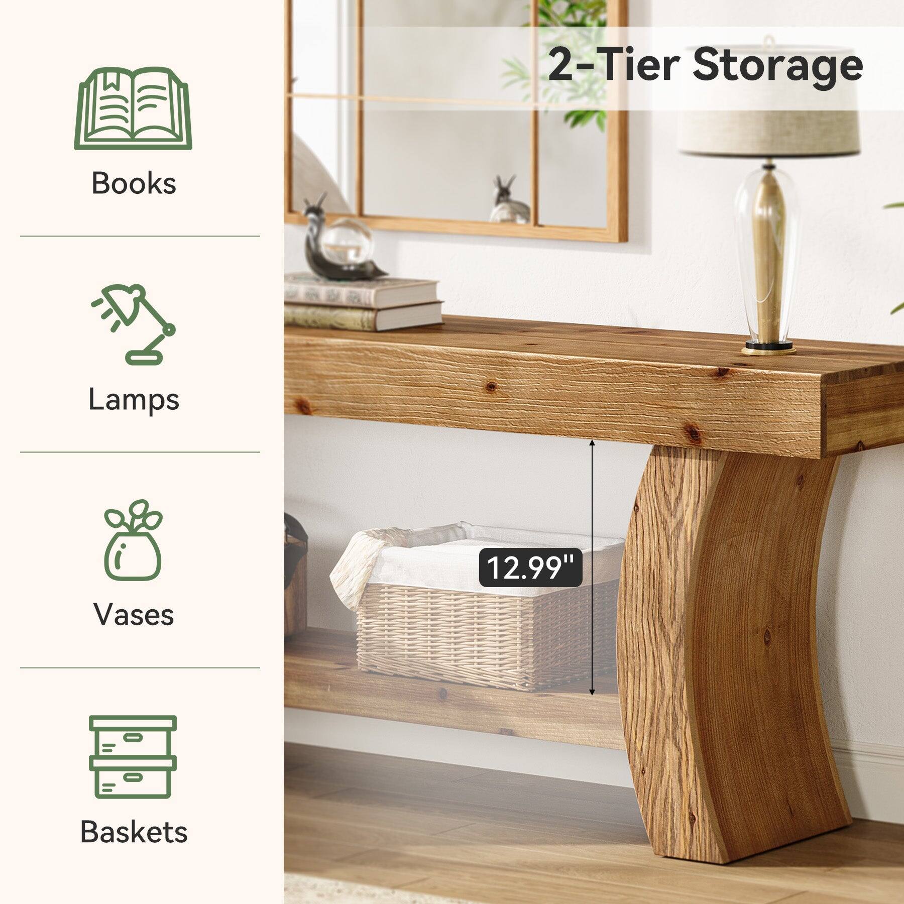 2-Tier Storage

Books  
Lamps  
Vases  
12.99"  
Baskets