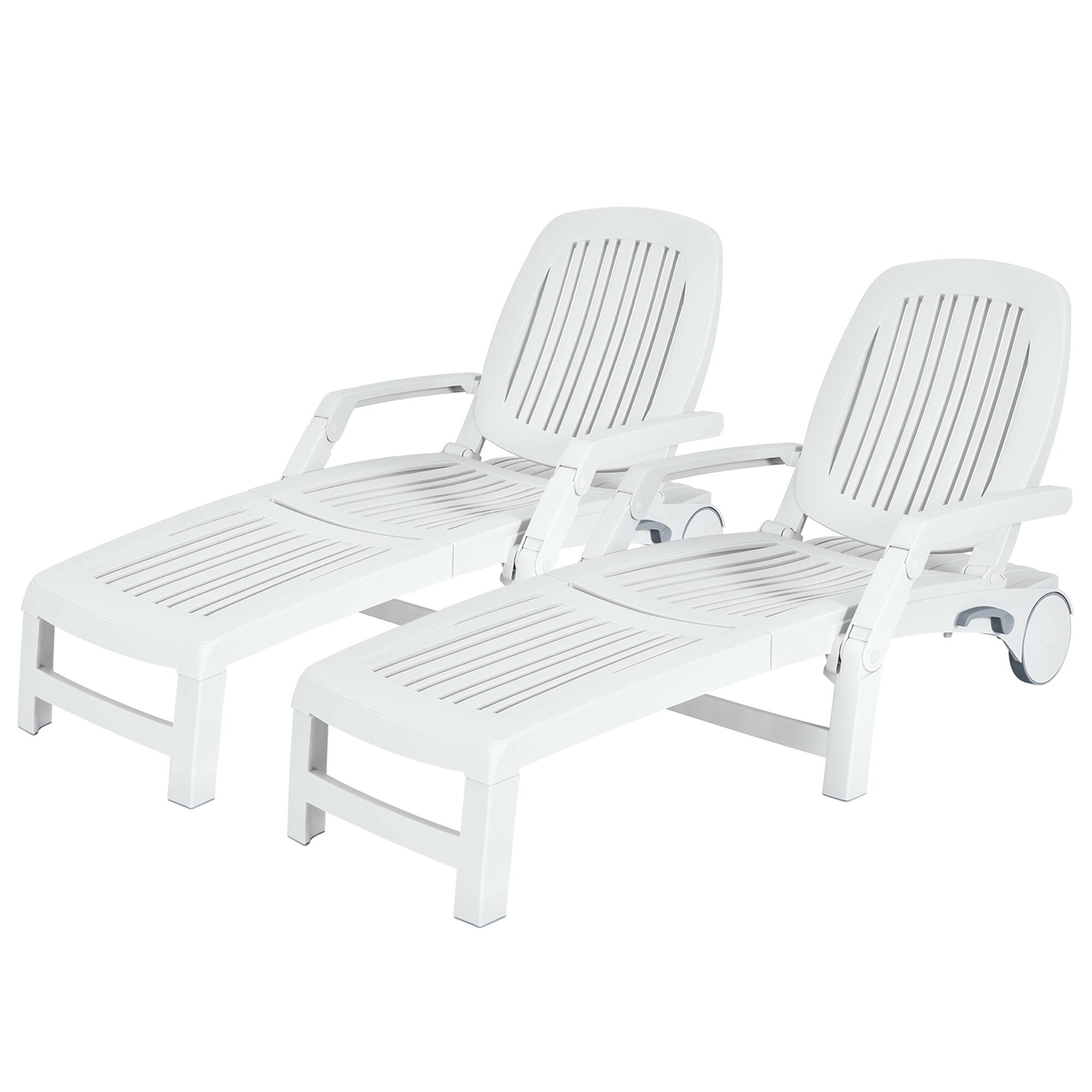 Alt View 1. Gymax - Gymax Set of 2 Patio Adjustable Chaise Lounge Chair Folding Recliner w/ Wheels - White.