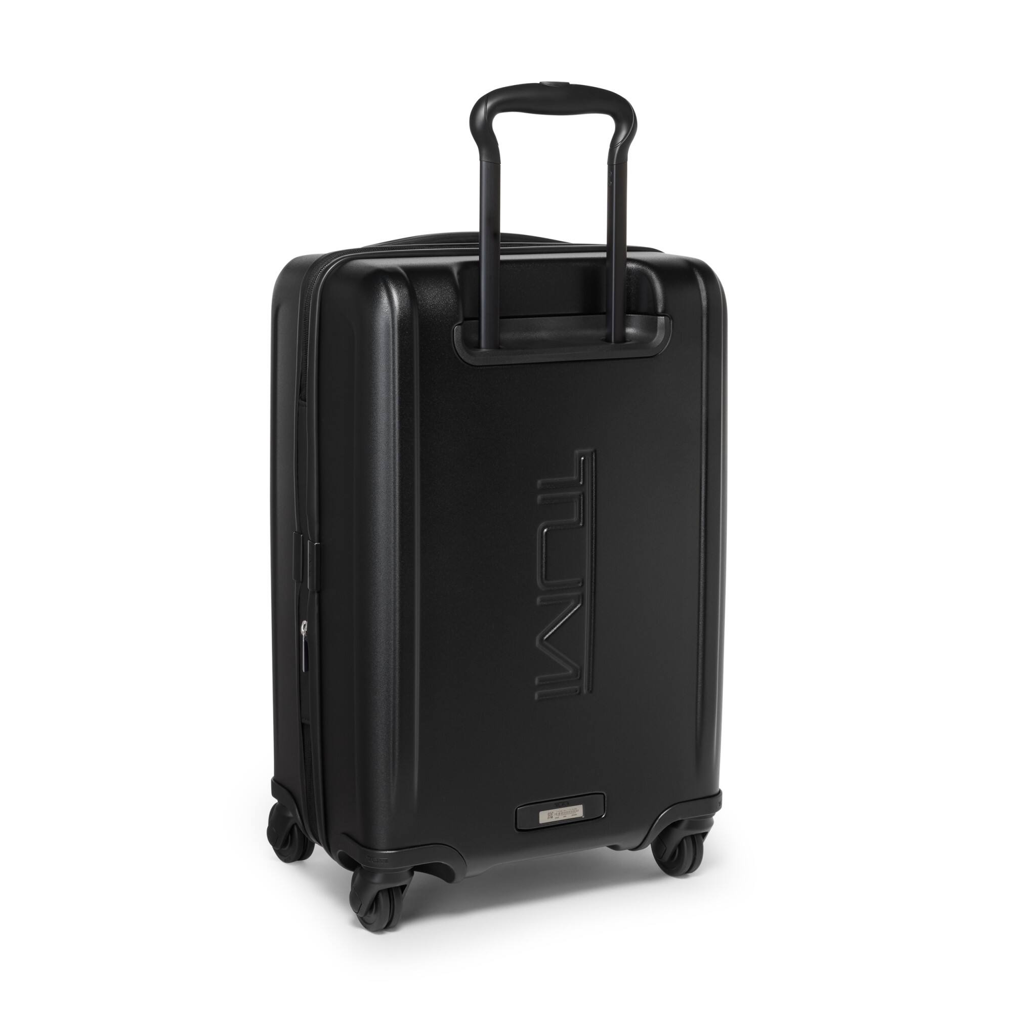 Left. TUMI - Ventra Expandable Carry-On Spinner Suitcase - Black Texture.