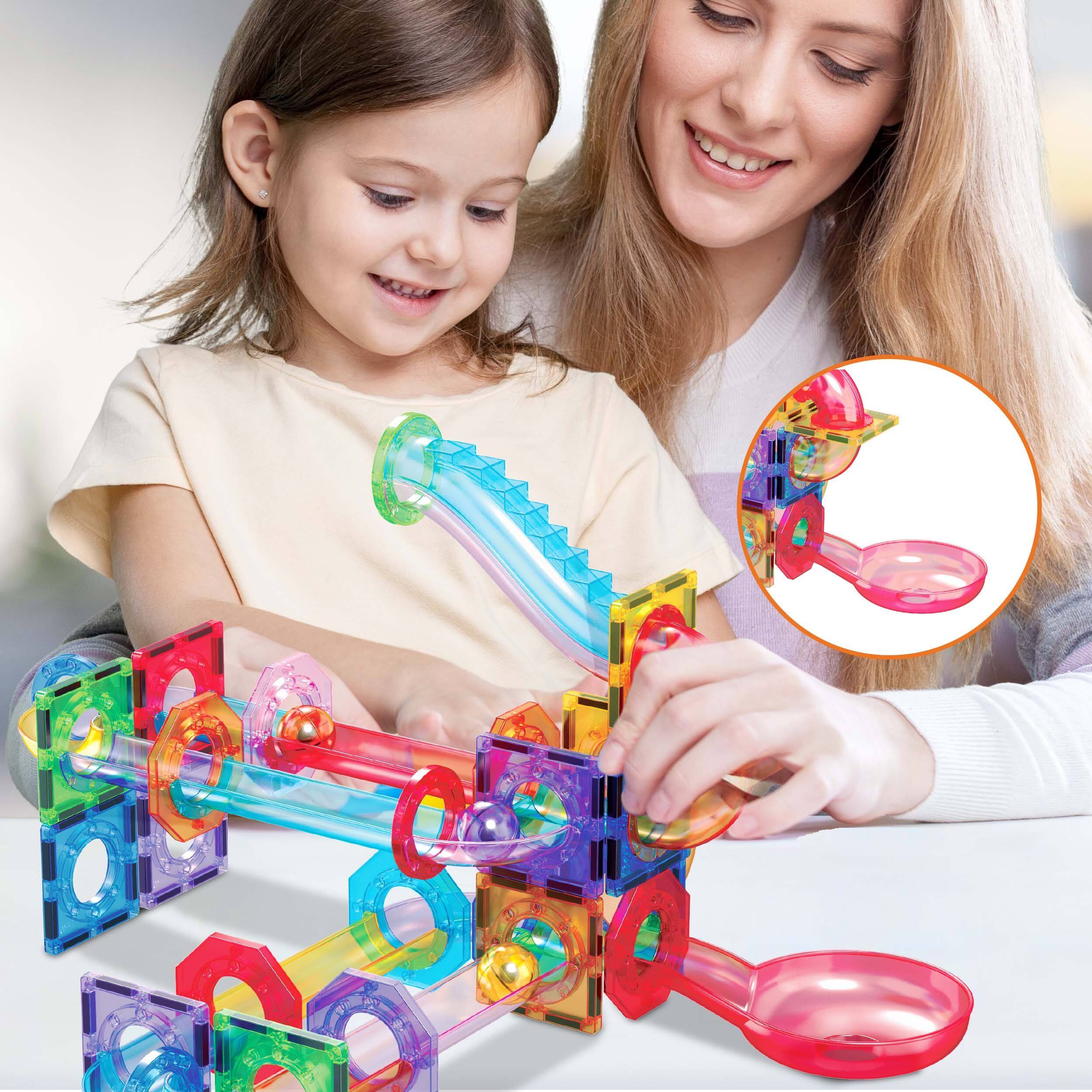 Alt View 2. PicassoTiles - PICASSO-TILES Marble Run  Add-On Accessories for Race Track Expansion Magnetic Tiles, Building Blocks STEM Toy for Kids - Multicolor.