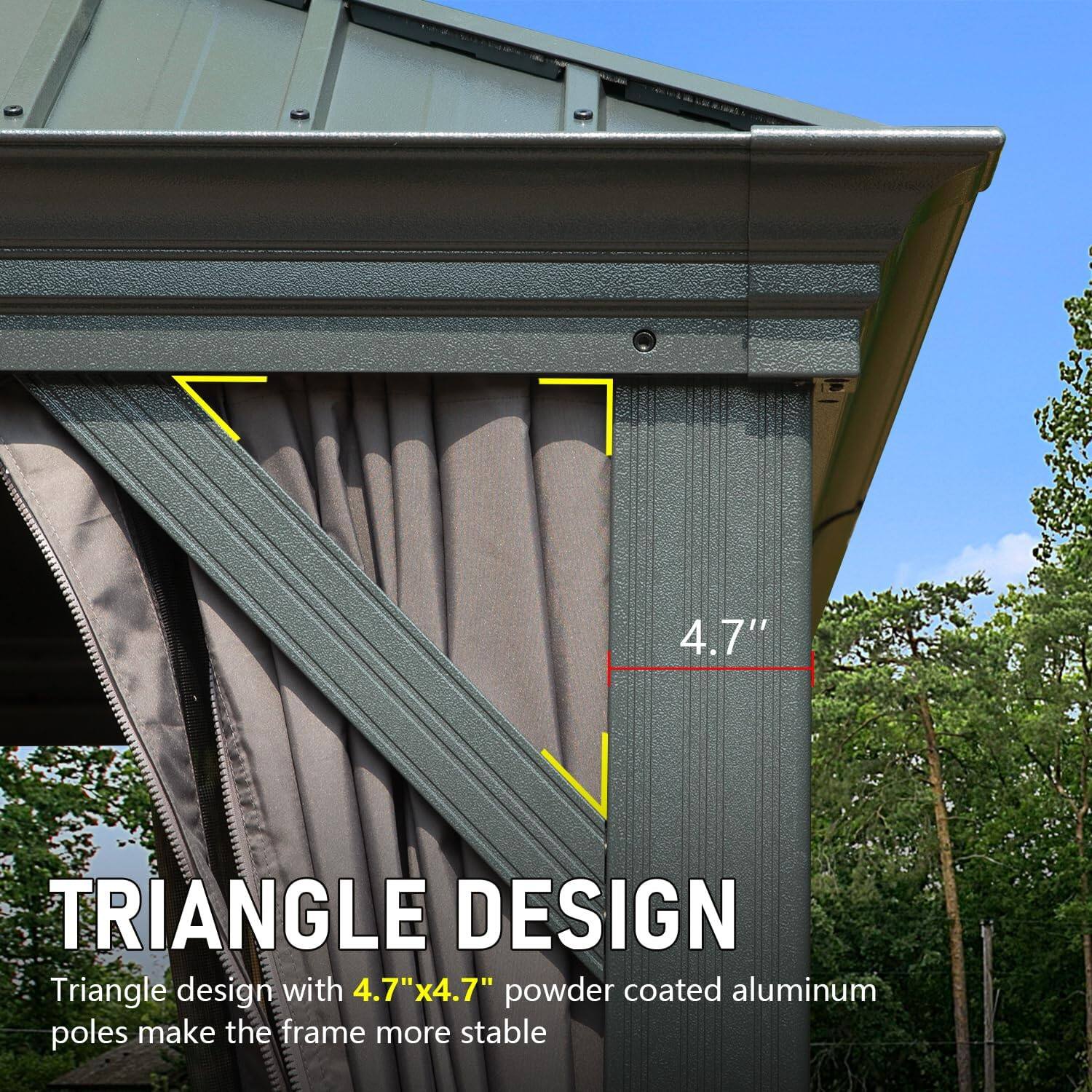 4.7" TRIANGLE DESIGN

Triangle design with 4.7"x4.7" powder coated aluminum poles make the frame more stable