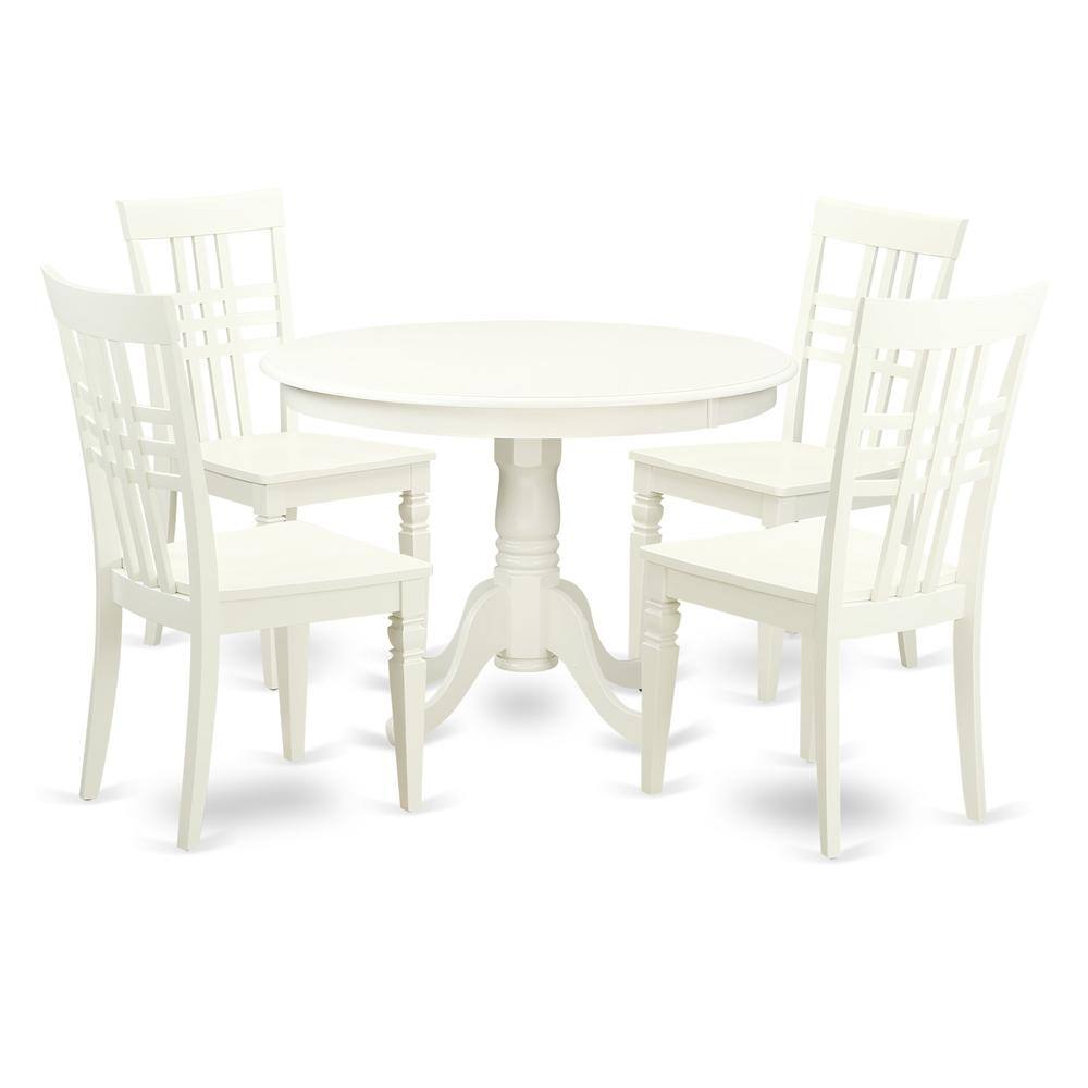 Left. East West Furniture - 5 Pc set with a Round Dinette Table and 4 Wood Dinette Chairs in Linen White - Linen White.