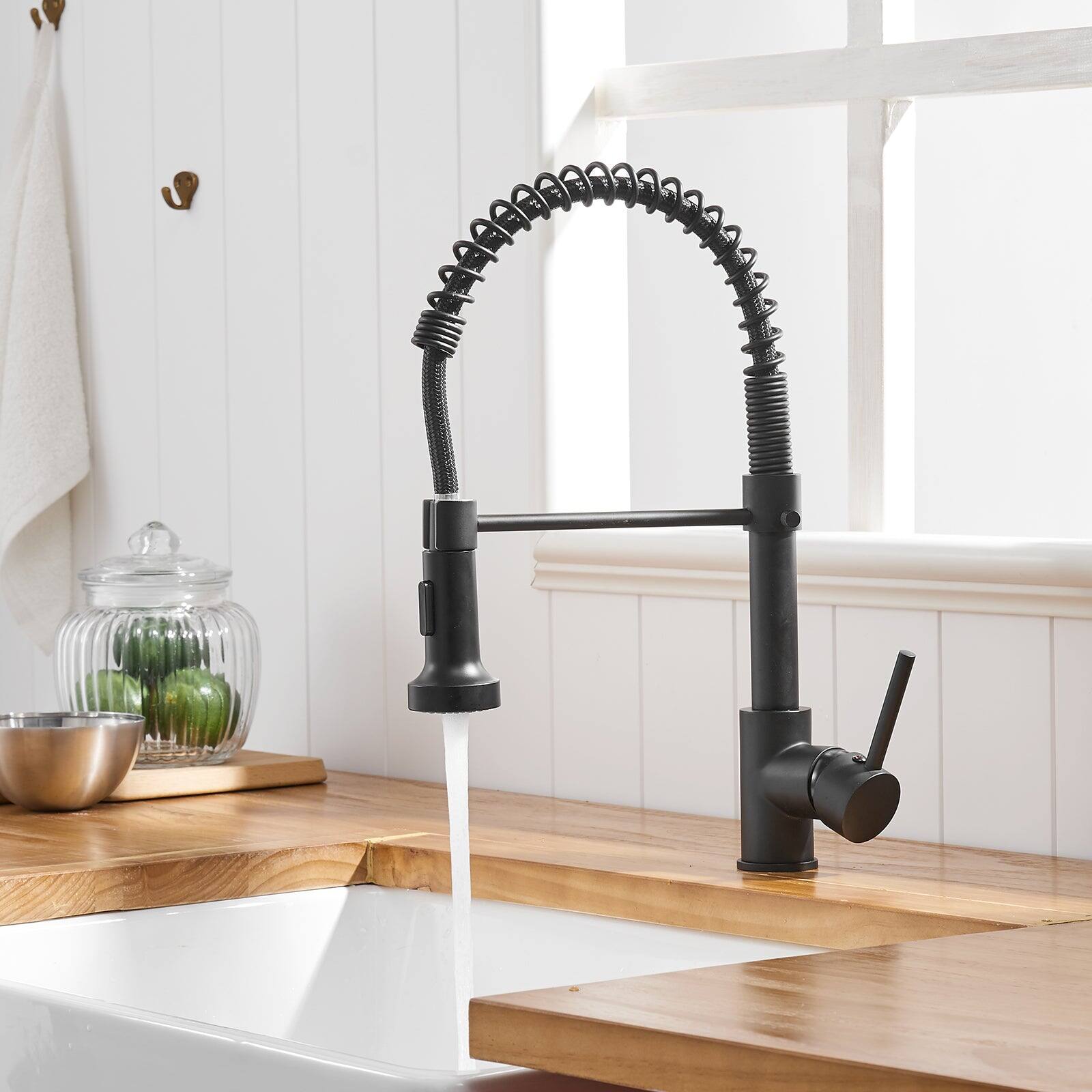 Alt View 2. Boyel Living - Black Stainless Steel Single Handle Pull Down Sprayer Kitchen Faucet - Black.