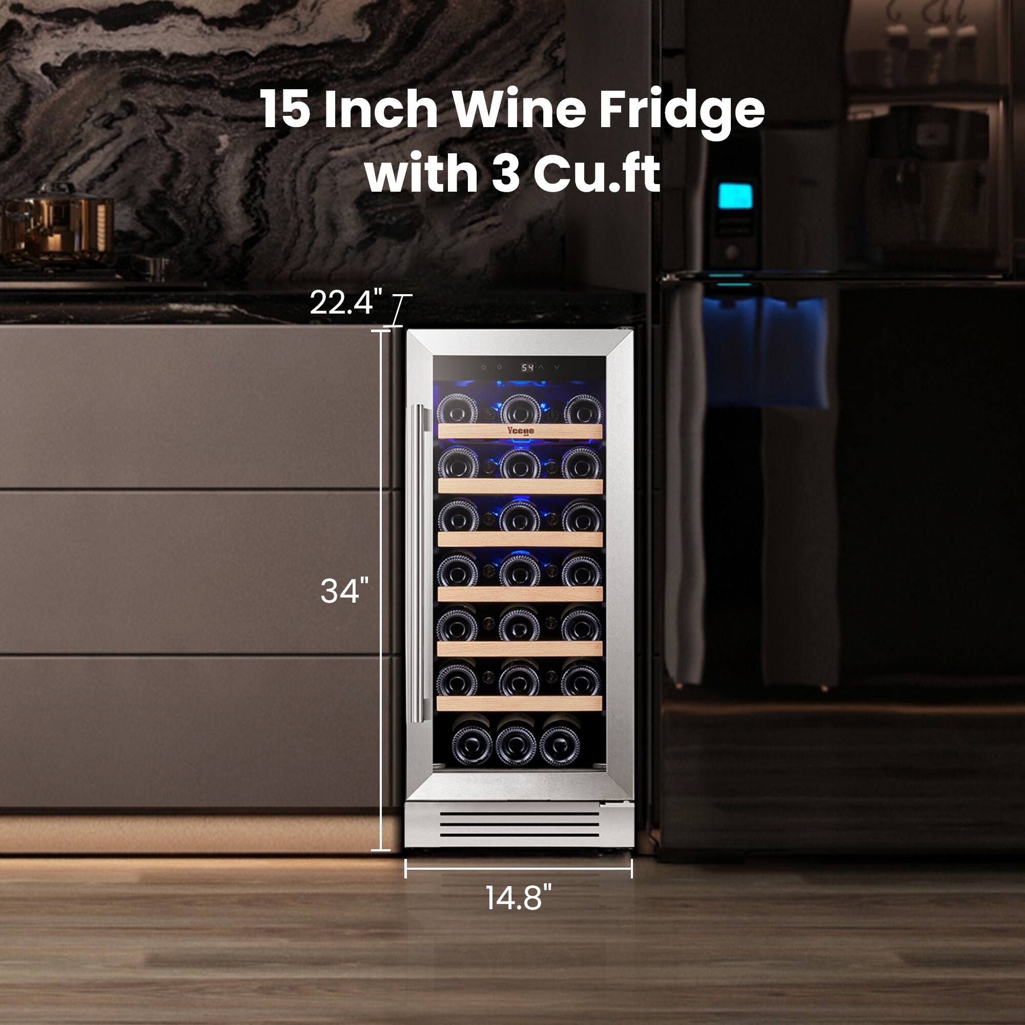 15 Inch Wine Fridge with 3 Cu.ft

22.4" T
34"
14.8"