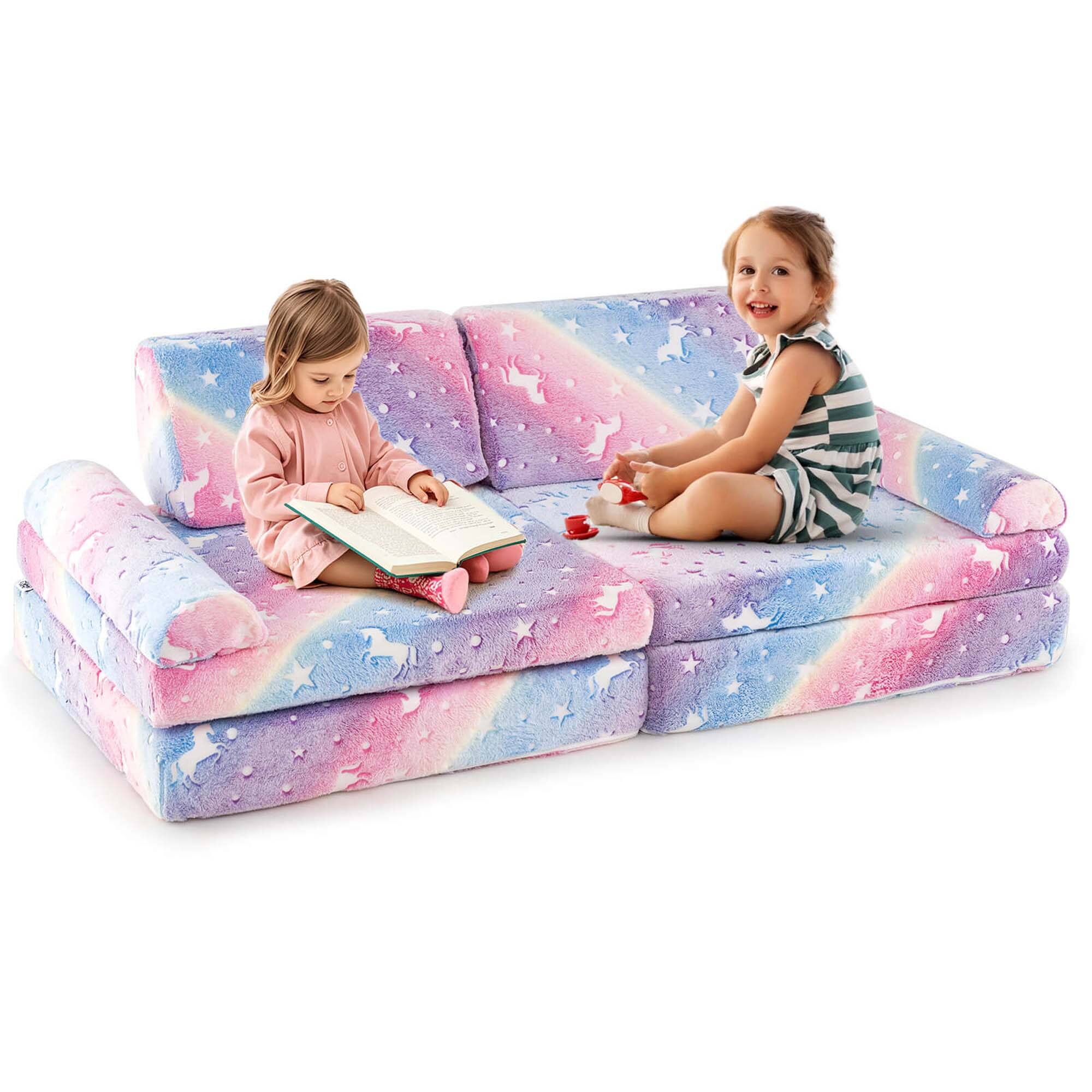 Alt View 9. Costway - Costway 8 PCS Modular Kids Play Couch with Handles Machine Washable Covers for Building Fort - Multicolor.
