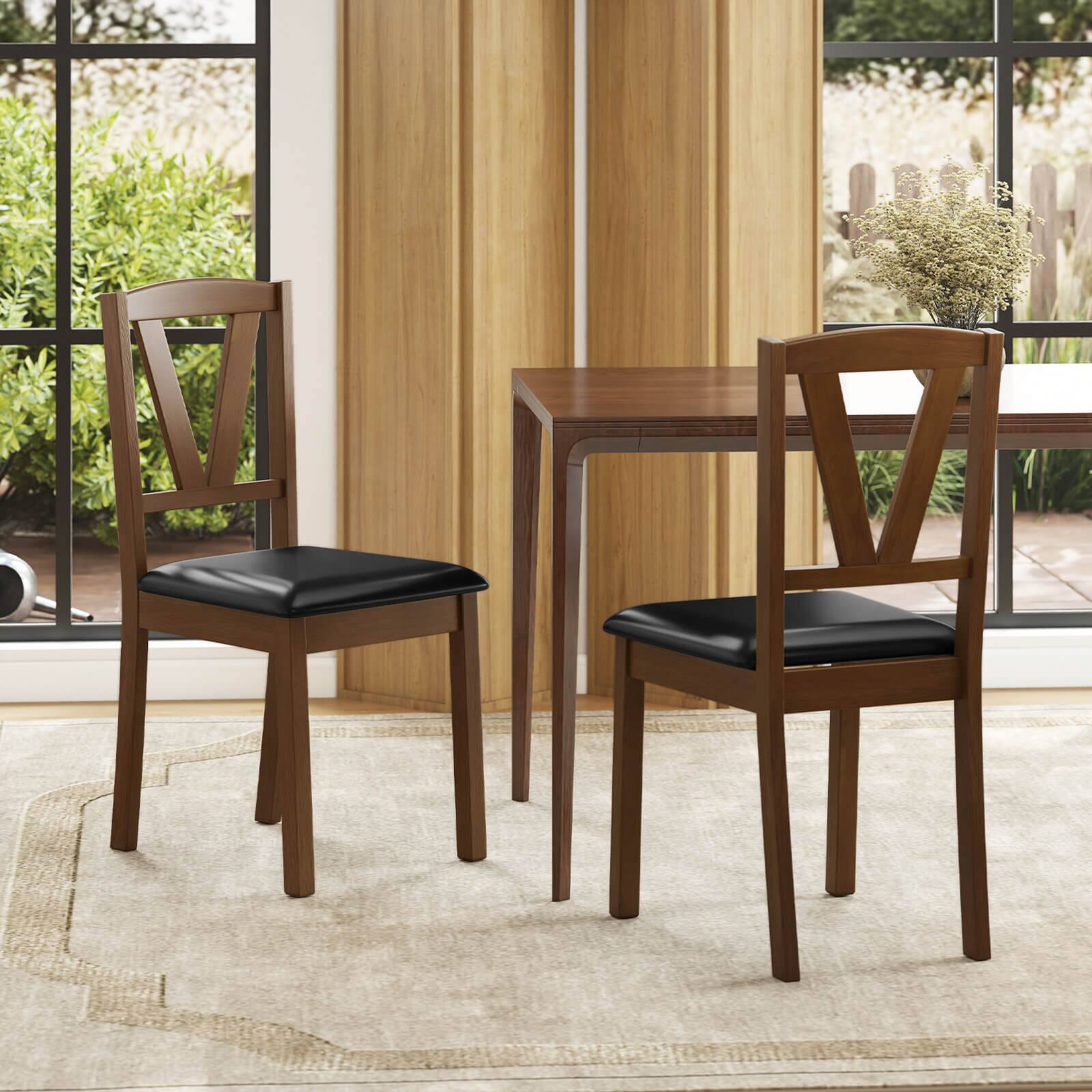 Alt View 1. Costway - Costway Dining Chairs Set of 2 PU Leather Dining Room Chairs with Hollowed Backrests - Brown,Black.