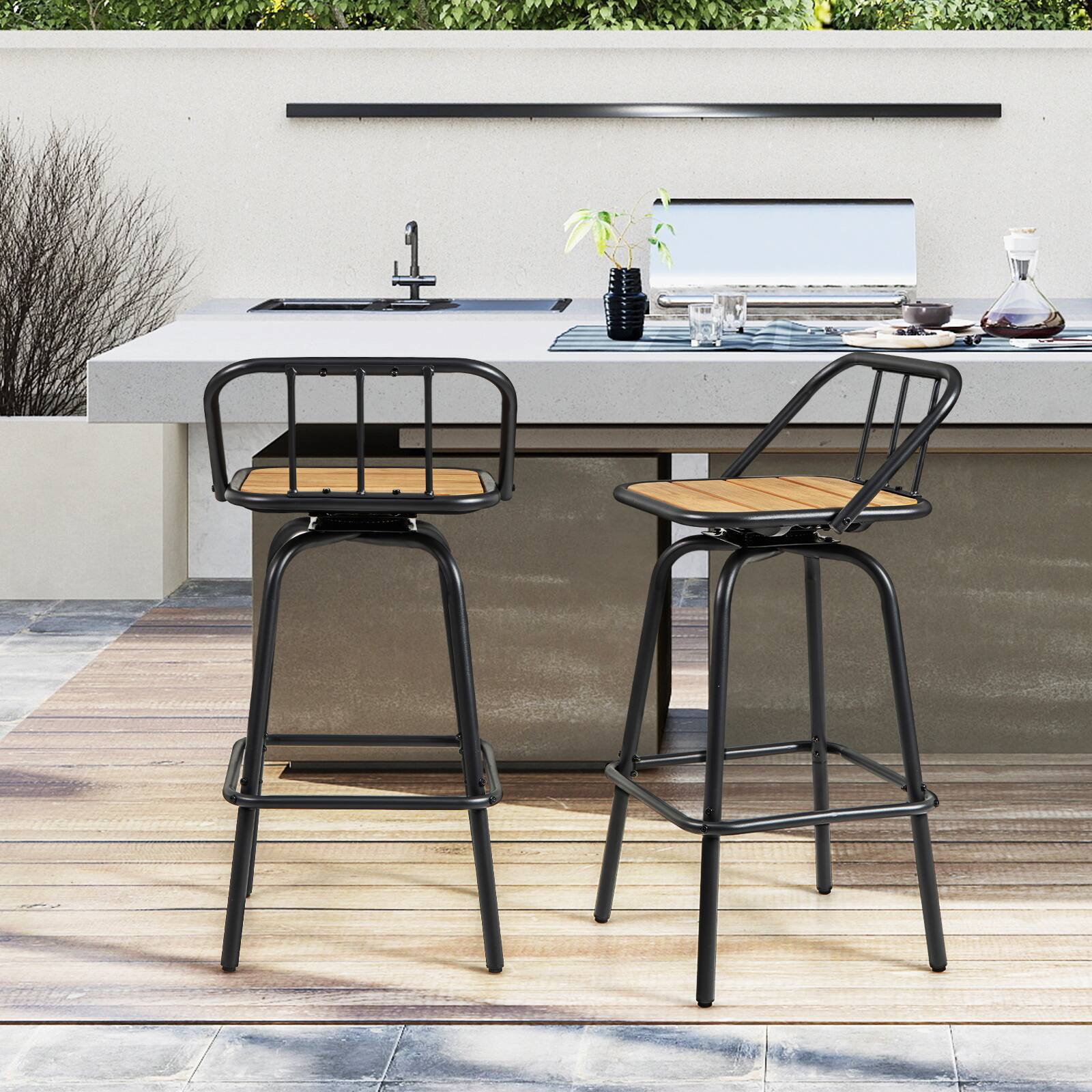 Alt View 3. Gymax - Gymax 2PCS 27.5'' Heavy-duty Metal Frame Bar Height Chairs w/ Footrest & Backrest - Black, Natural.