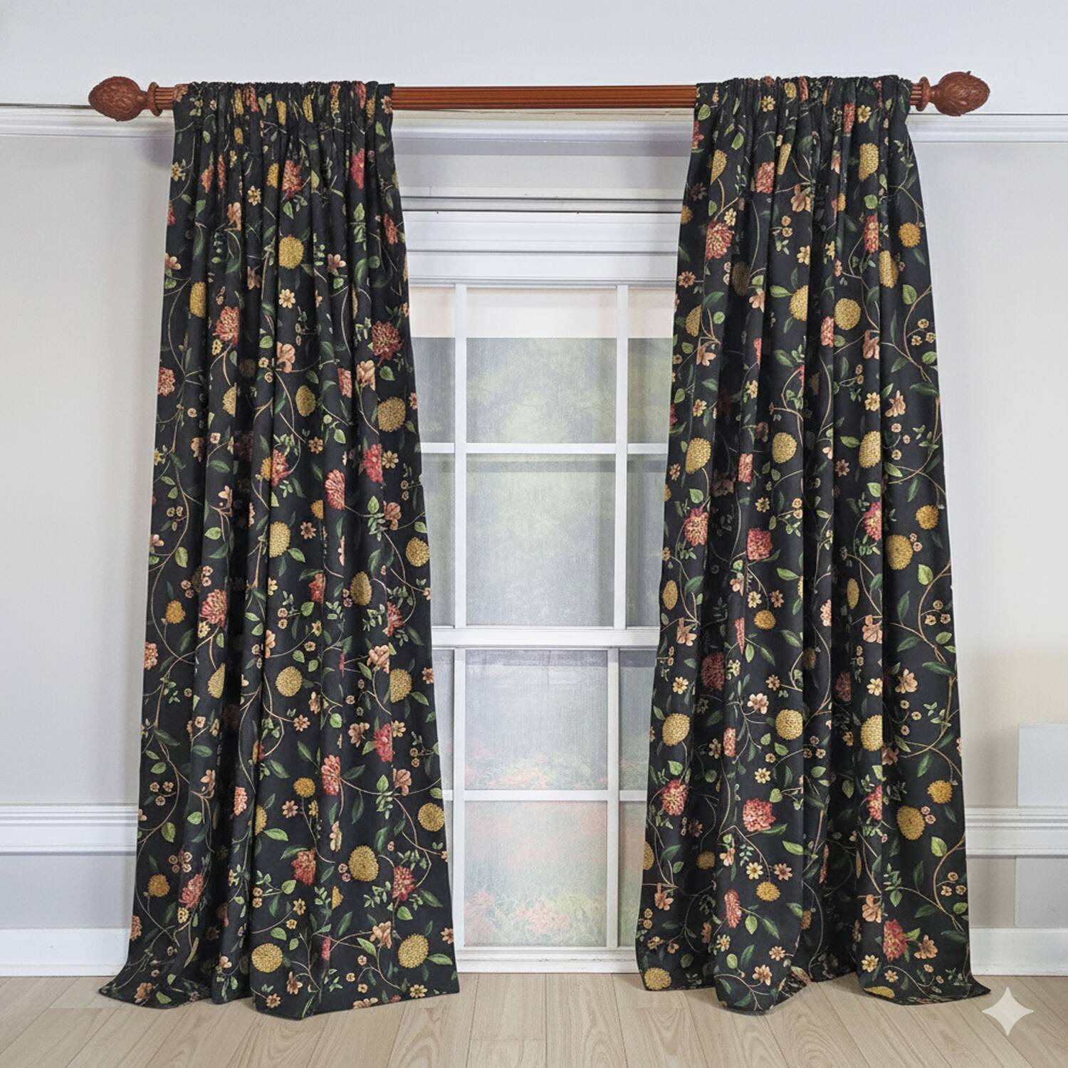 Angle. RLF Home - RLF Home NightFall 100% Cotton Rod Pocket Window Curtain set of 2 Panels 100" x 96" Black - Black.