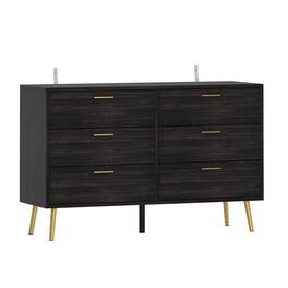 FUFU & GAGA - FUFU&GAGA 6 - Drawer Double Dresser with Metal Legs Modern Storage Solution - Brown