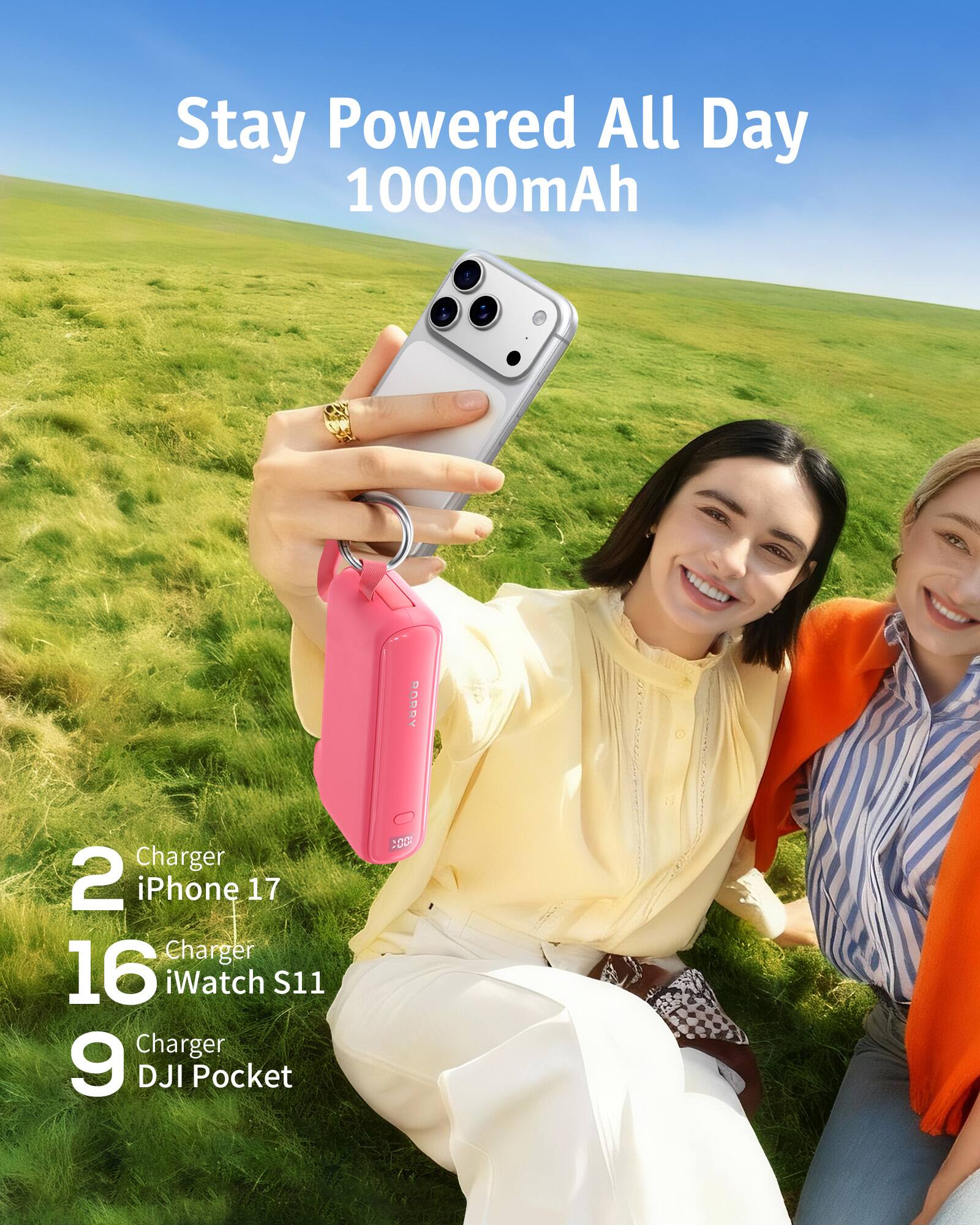 Stay Powered All Day 10000mAh

2 iPhone 17 Charger  
16 iWatch S11 Charger  
9 DJI Pocket Charger