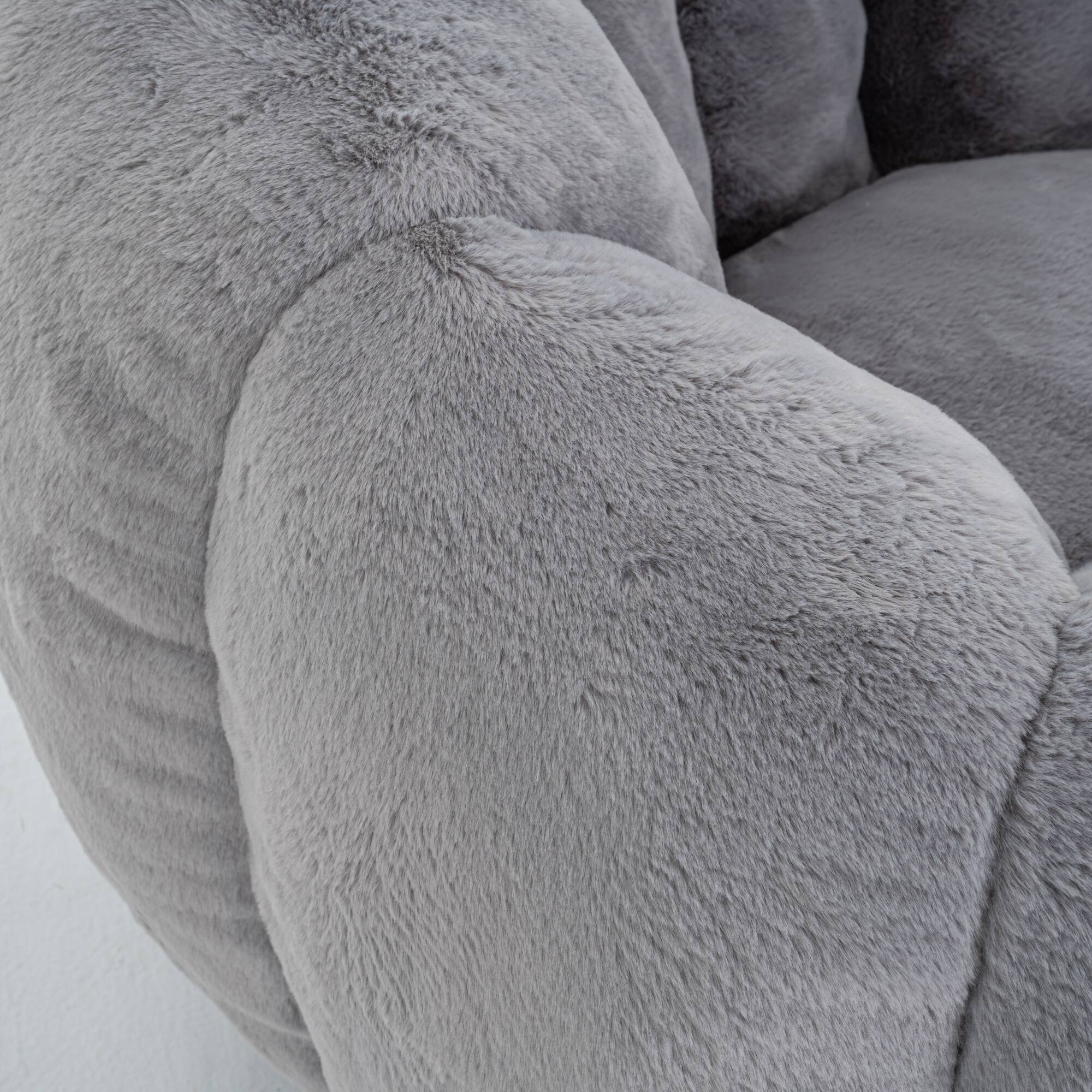 Back. GOODSILO - Floral-Shaped Faux Fur Bean Bag Sofa, Ultra-Soft Large Reading Chair for Living Room or Bedroom, Single-Seater - Gray.