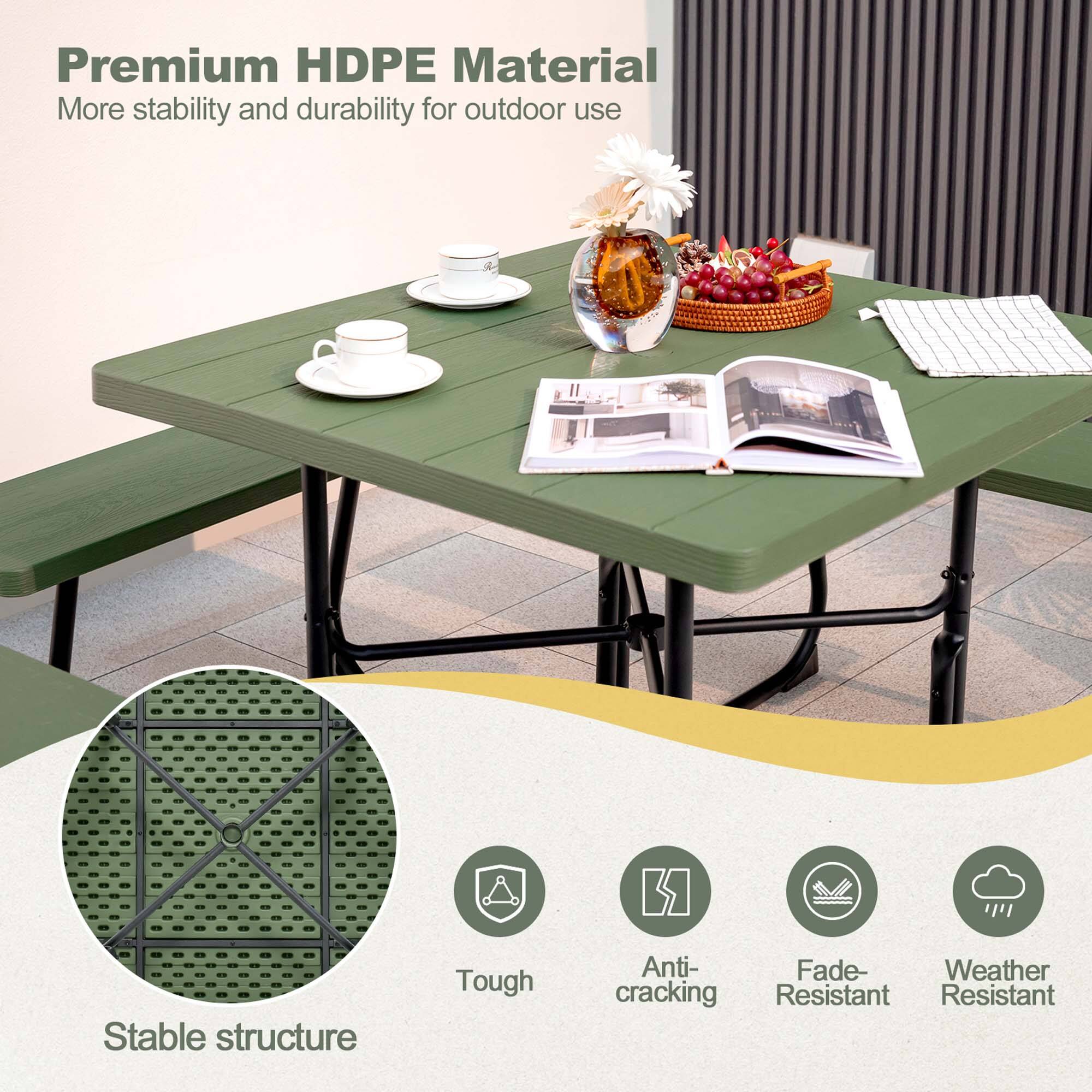 Premium HDPE Material, More stability and durability for outdoor use, Stable structure, Tough, Anti-cracking, Fade-Resistant, Weather Resistant