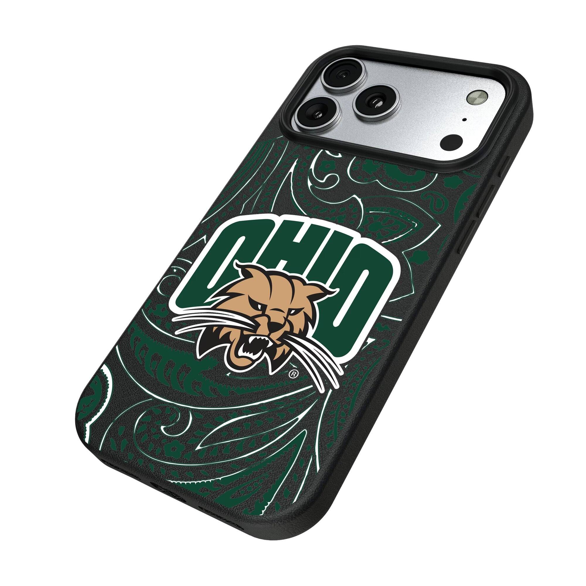 Alt View 1. Keyscaper - Ohio Bobcats Paisley iPhone Magnetic Bump Case - 17 Pro Max - Black.