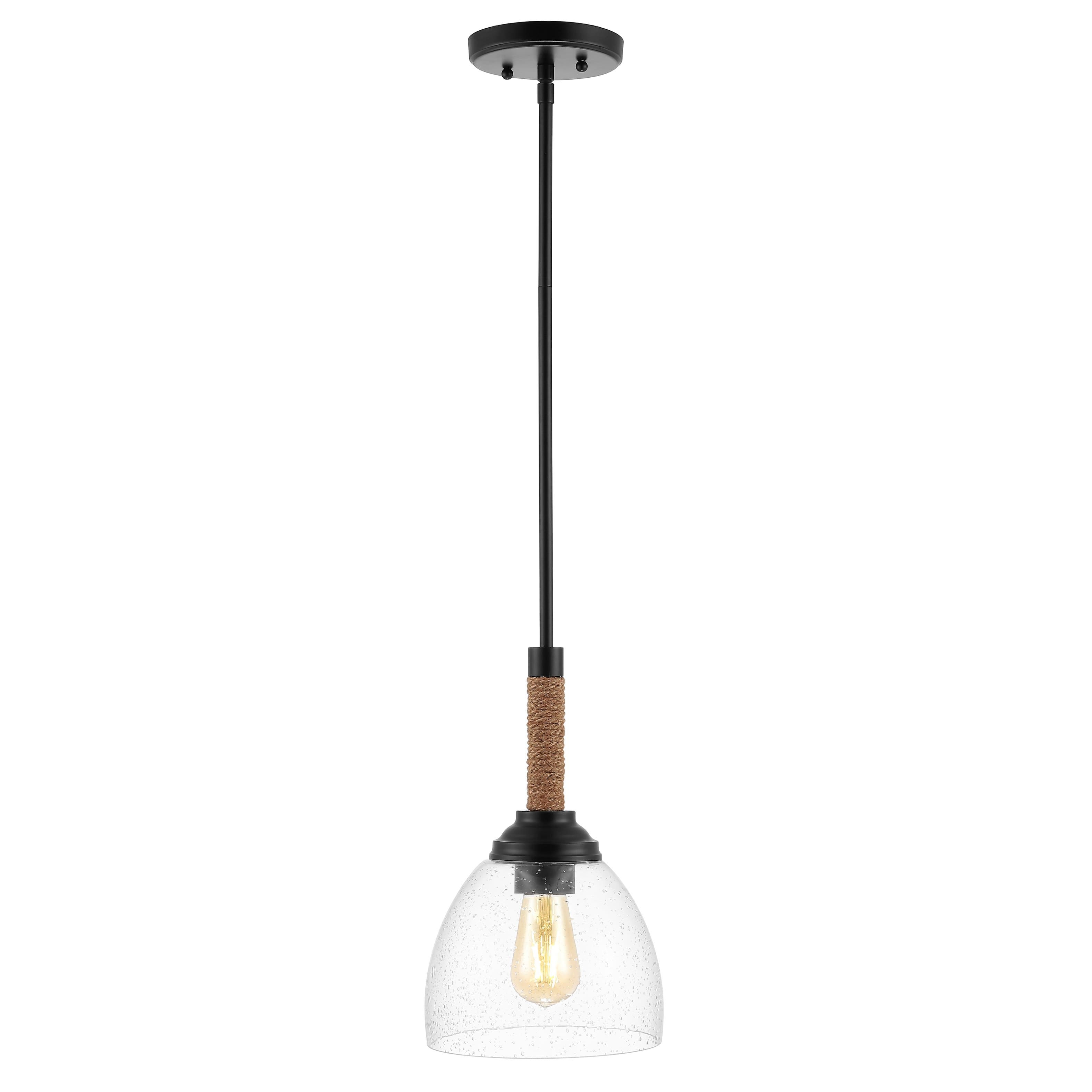"Jonathan Y - Alys 7.63"" Adjustable Rope-Wrap Modern Rustic Iron/Glass LED Pendant - Black" price history on PriceWatchPro