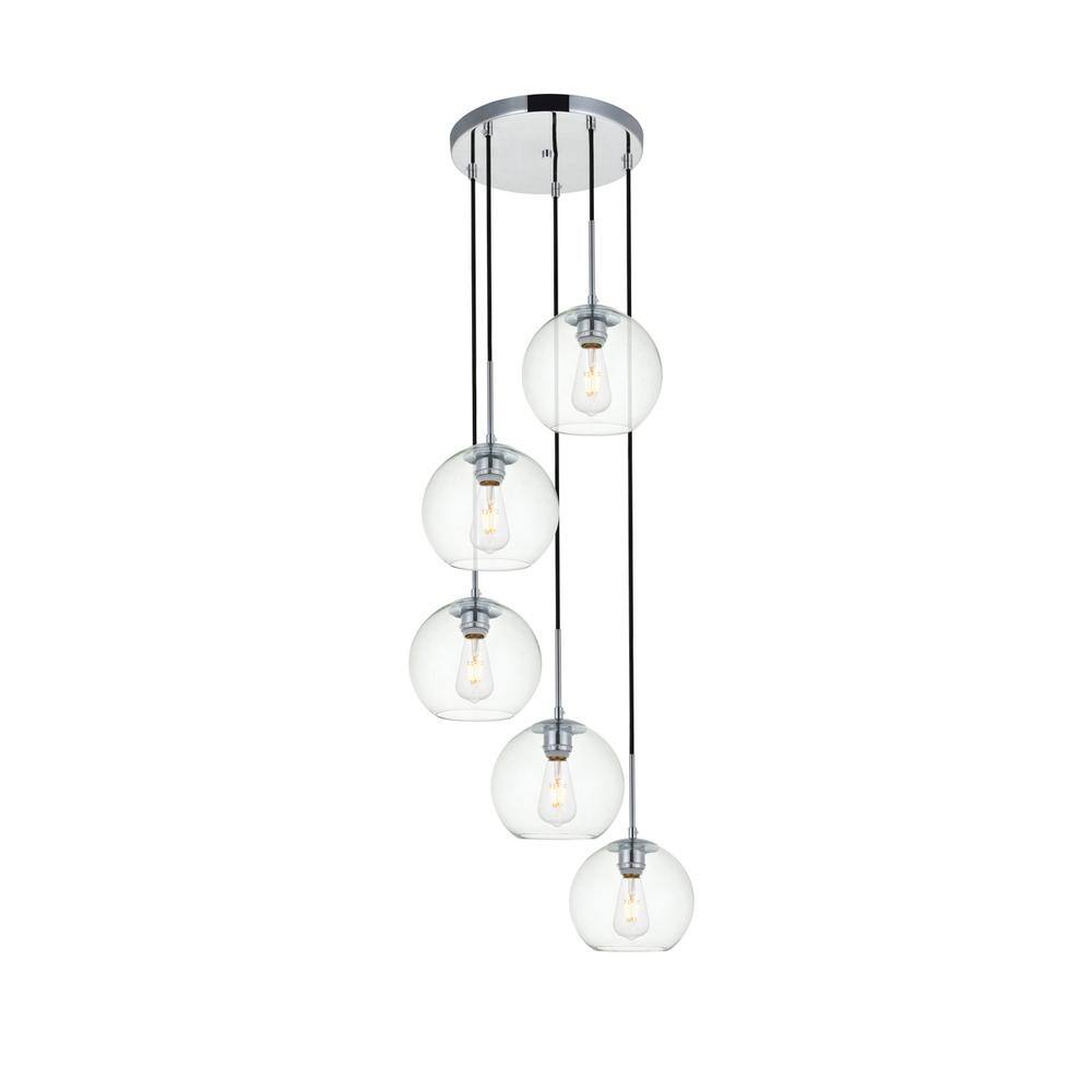 Alt View 3. Living District - Baxter 5 Lights Chrome Pendant With Clear Glass - Chrome And Clear.