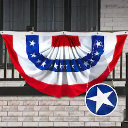 G128 - Pleated Fan Flag 5x10 Feet American Bunting Decoration, Embroidered Stars and Sewn Stripes, Brass Grommets - Assorted Colors