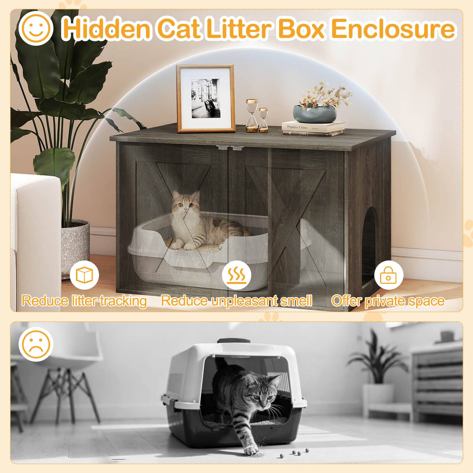 Hidden Cat Litter Box Enclosure

- Reduce litter tracking
- Reduce unpleasant smell
- Offer private space