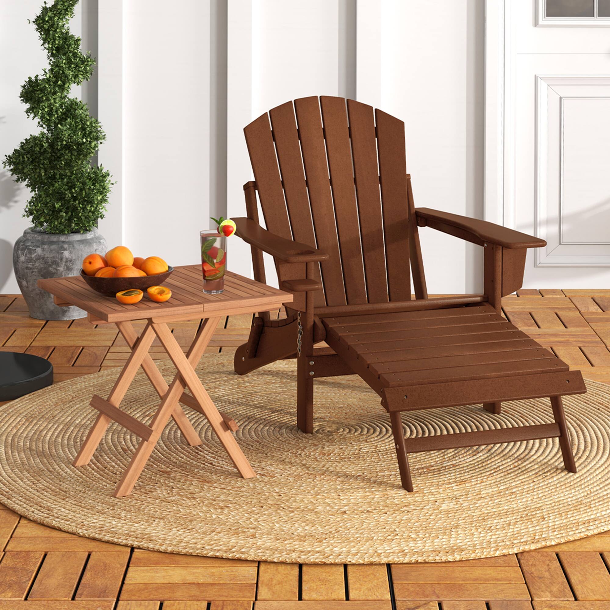 Alt View 3. Gymax - Gymax 2 Pieces Indonesia Teak Wood Folding End Table Square Side Table w/ Slatted Tabletop Yard Natural - Teak.