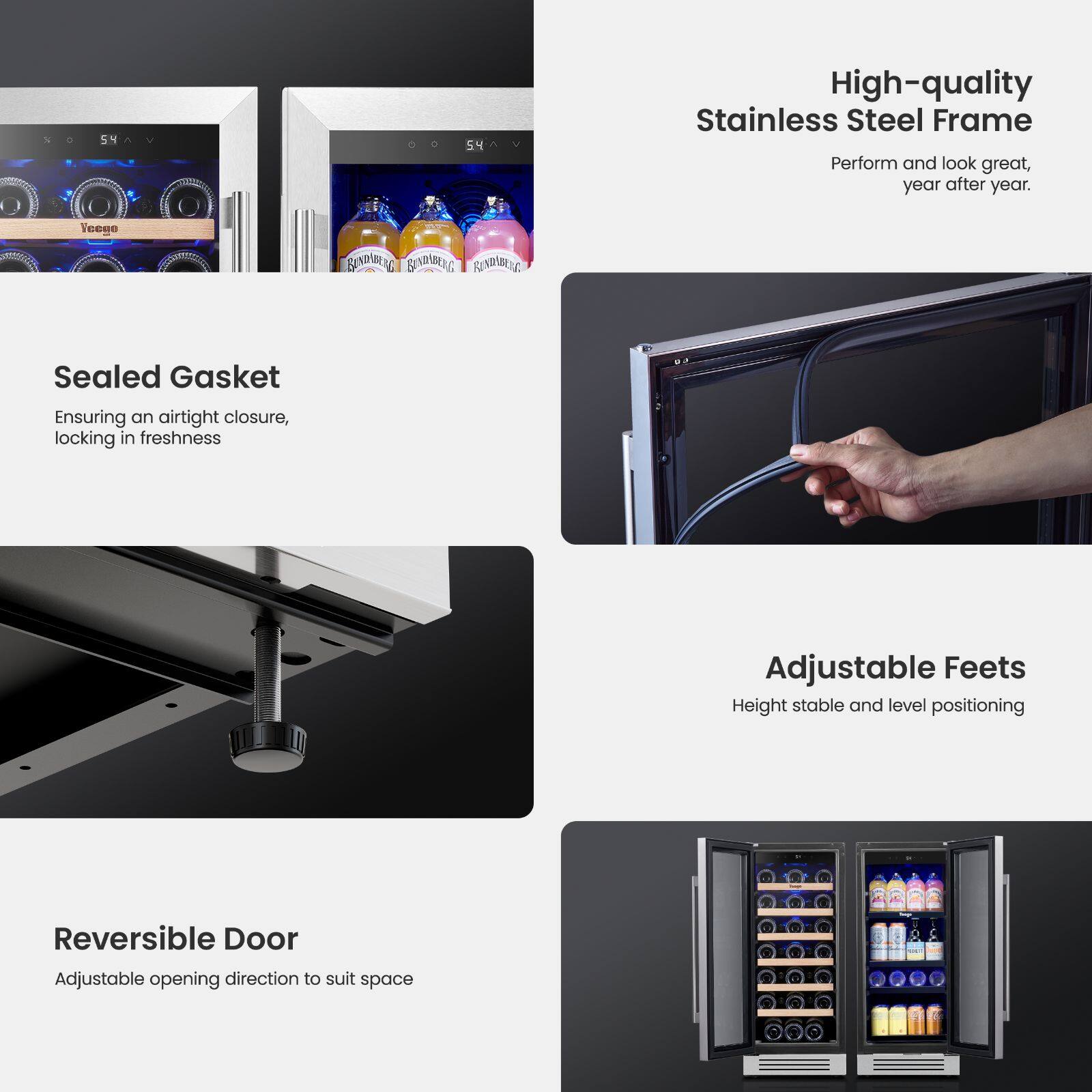 - High-quality Stainless Steel Frame
  - Perform and look great, year after year.

- Sealed Gasket
  - Ensuring an airtight closure, locking in freshness

- Adjustable Feet
  - Height stable and level positioning

- Reversible Door
  - Adjustable opening direction to suit space