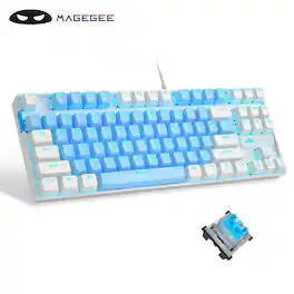 MageGee - 75% Mechanical Gaming Keyboard, Blue Switch, LED Blue Backlit, 87 Keys Compact TKL - Blue/White - White/Blue