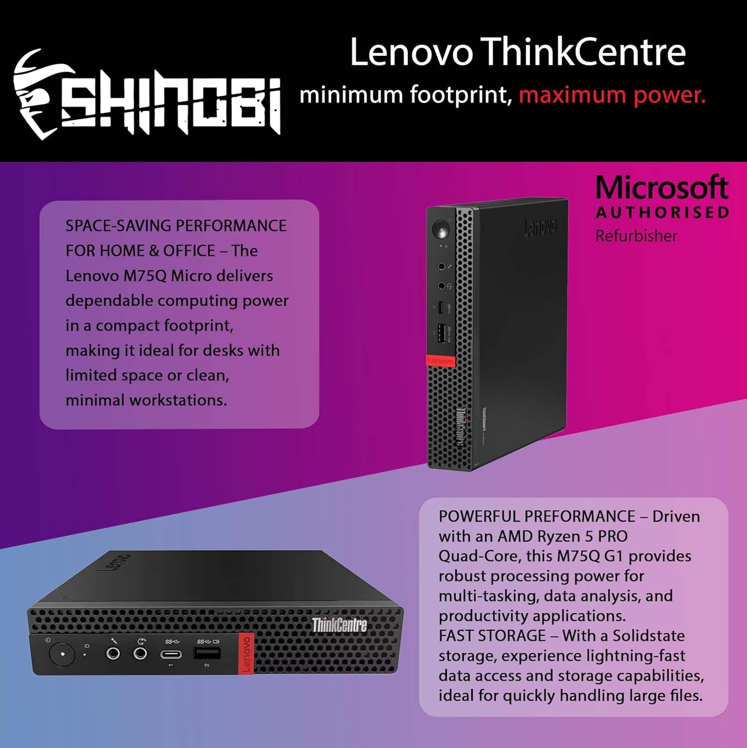 Lenovo Refurbished Excellent ThinkCentre M75Q G1 Micro PC, AMD