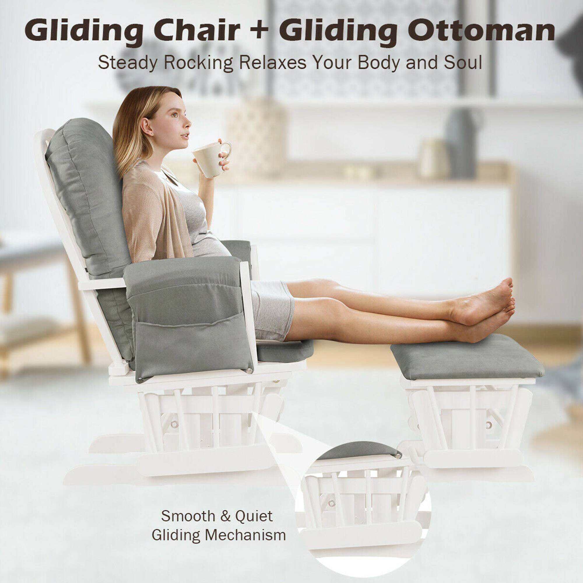 Gliding Chair + Gliding Ottoman  
Steady Rocking Relaxes Your Body and Soul  

Smooth & Quiet Gliding Mechanism